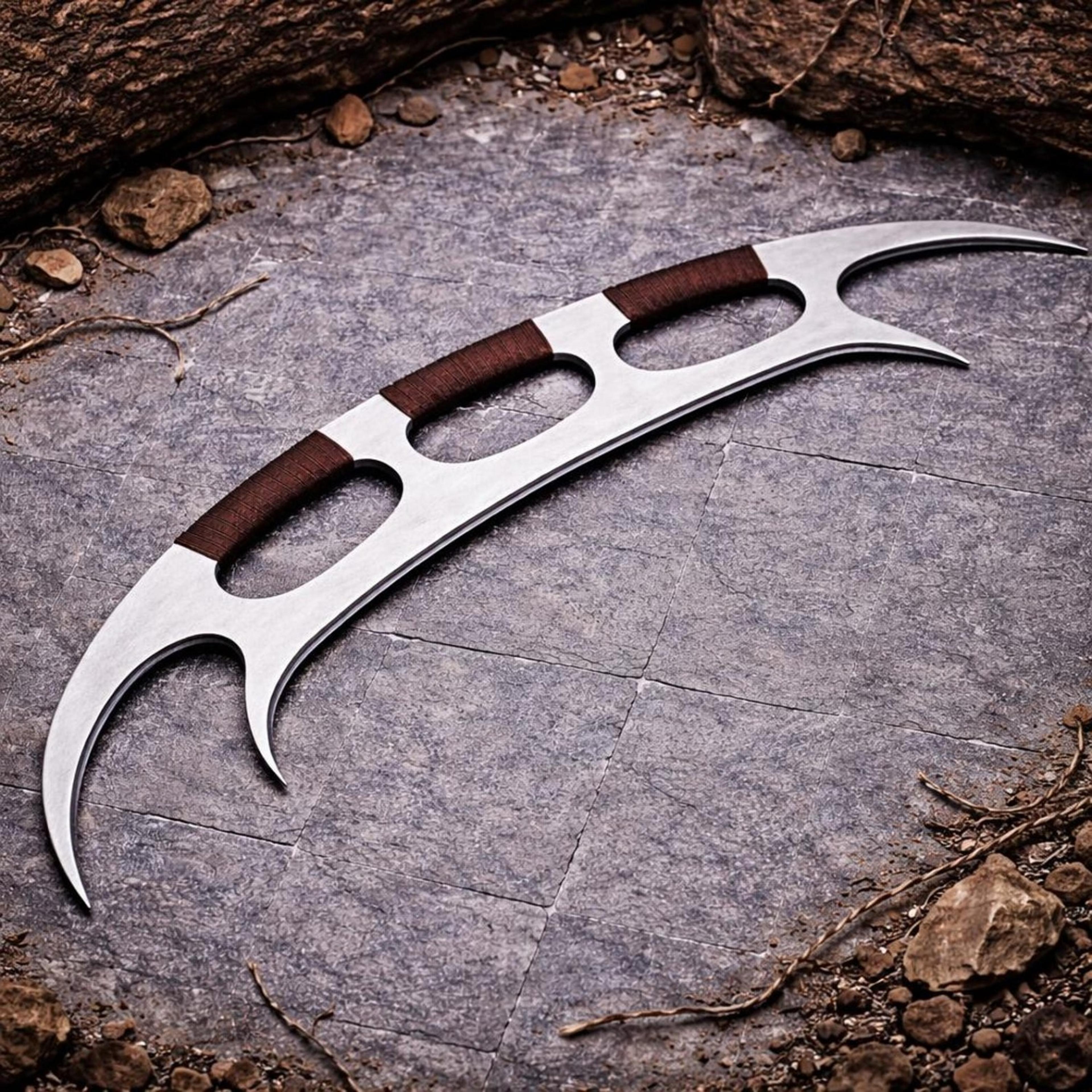 40in klingon batleth replica with stainless steel blade, leather-wrapped grips & wood display plaque