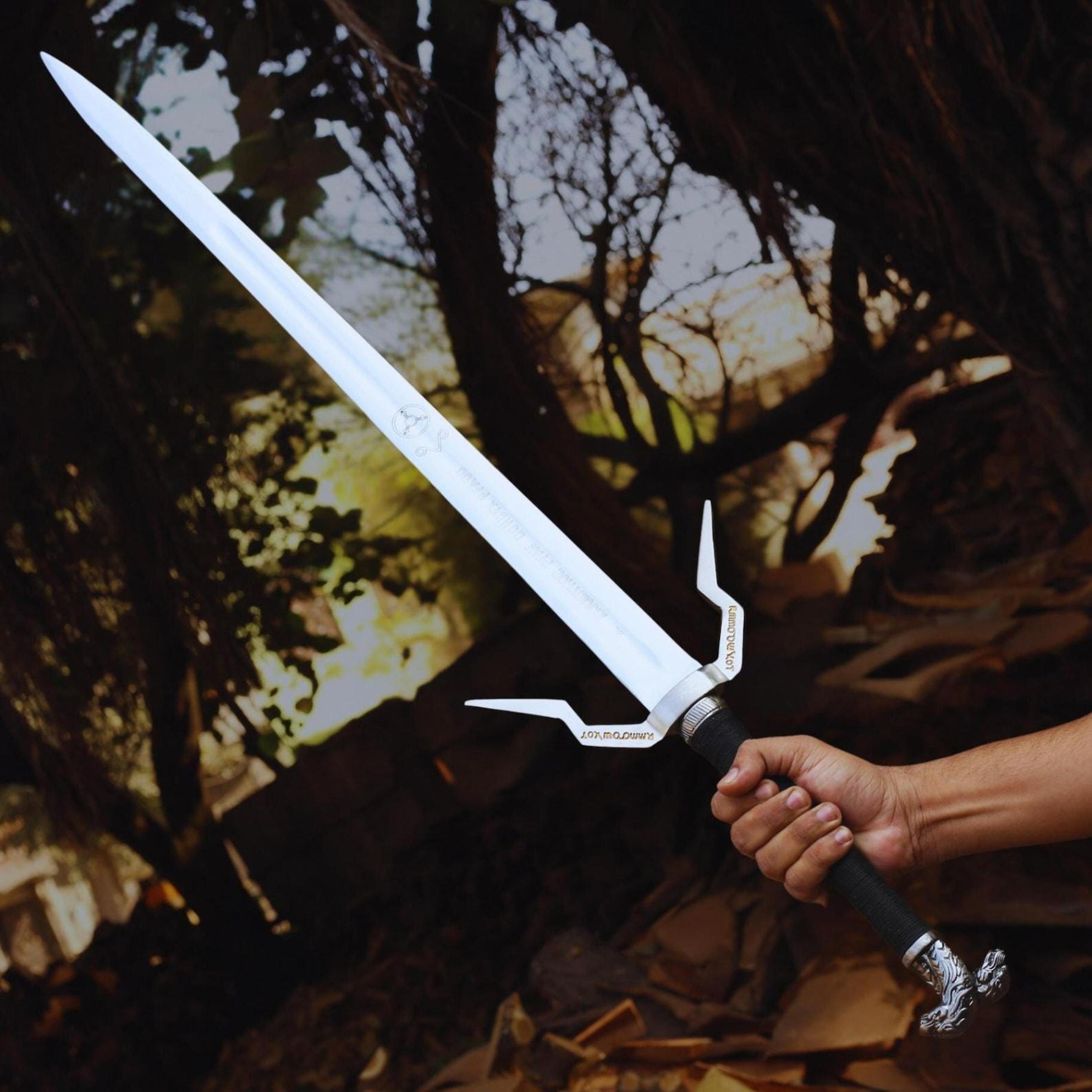 40in silver wing fantasy longsword with polished steel blade, black grip & sculpted eagle pommel