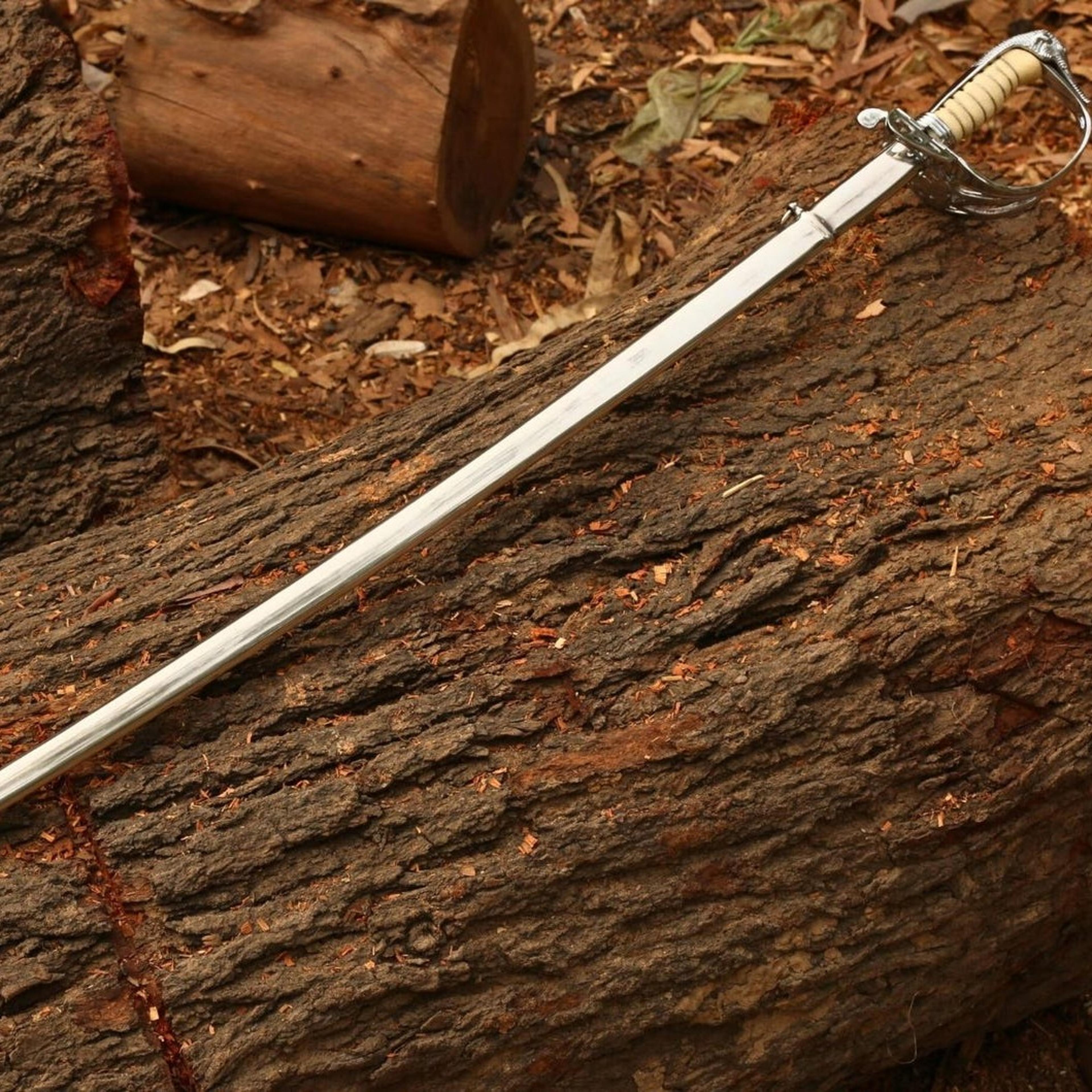 37in thai royal navy officer sword replica with polished steel blade, white grip & ceremonial guard