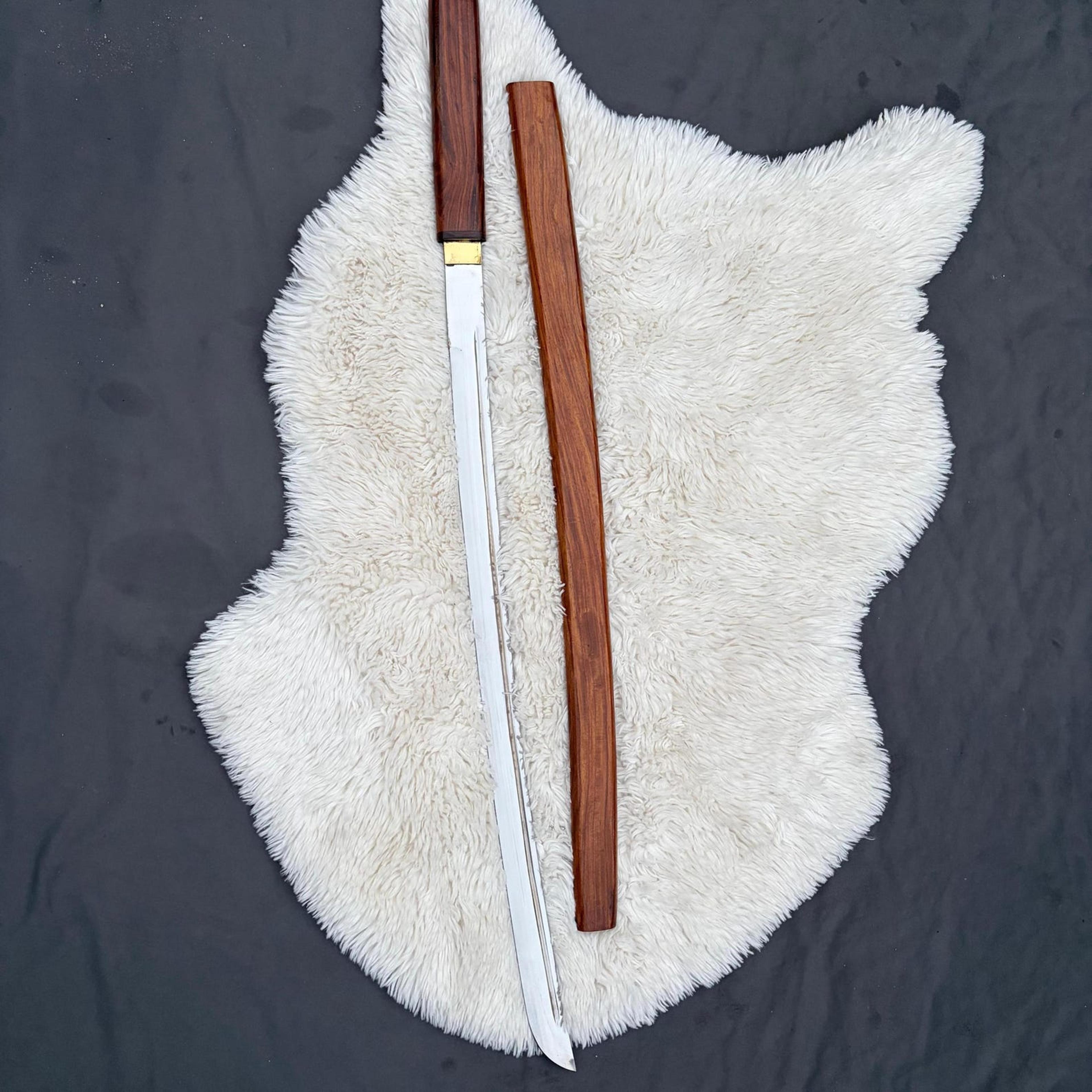40in japanese shirasaya katana with polished steel blade, rosewood handle & matching wood scabbard