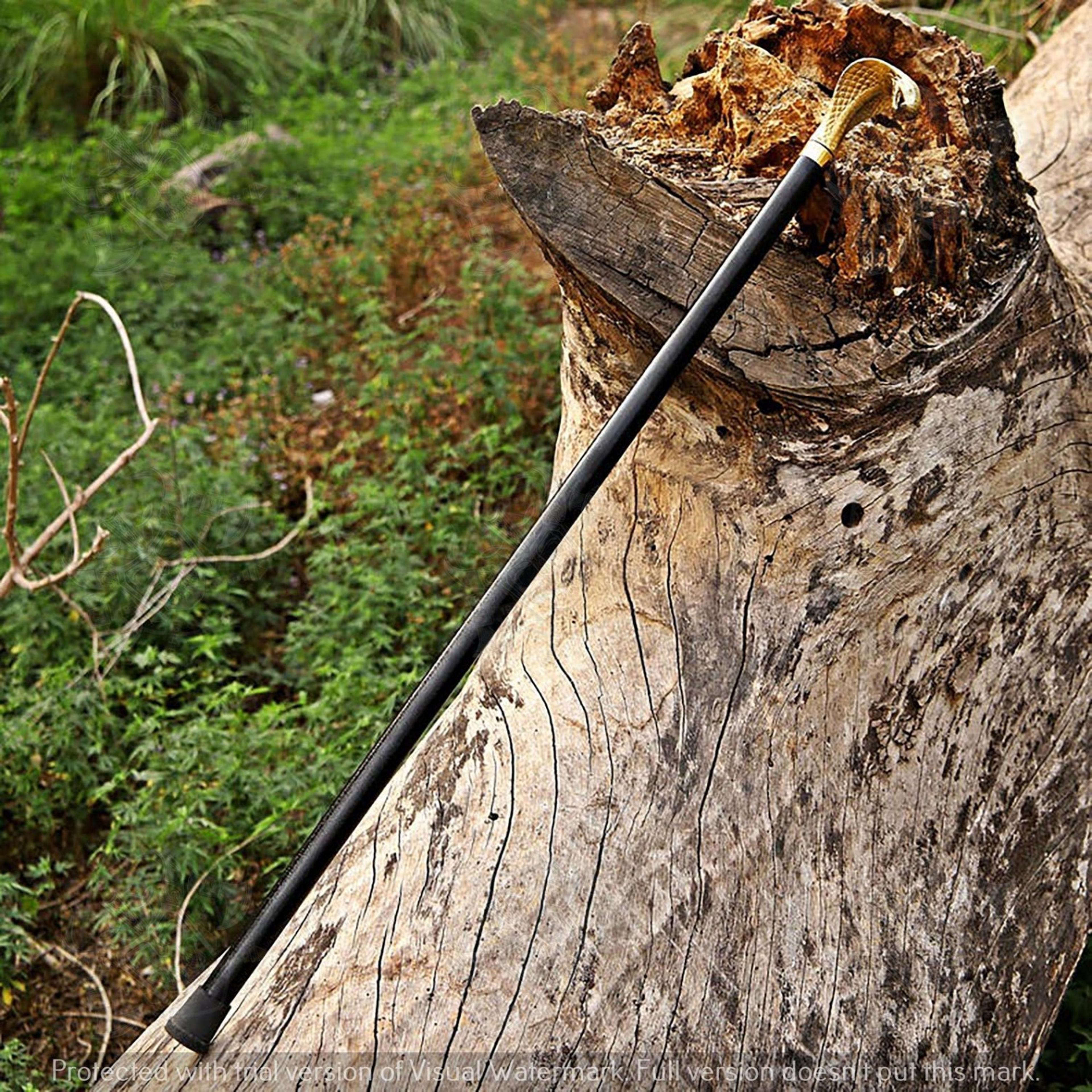 handmade brass eagle head walking cane – black wooden walking stick with antique bird handle, gentleman gift & vintage