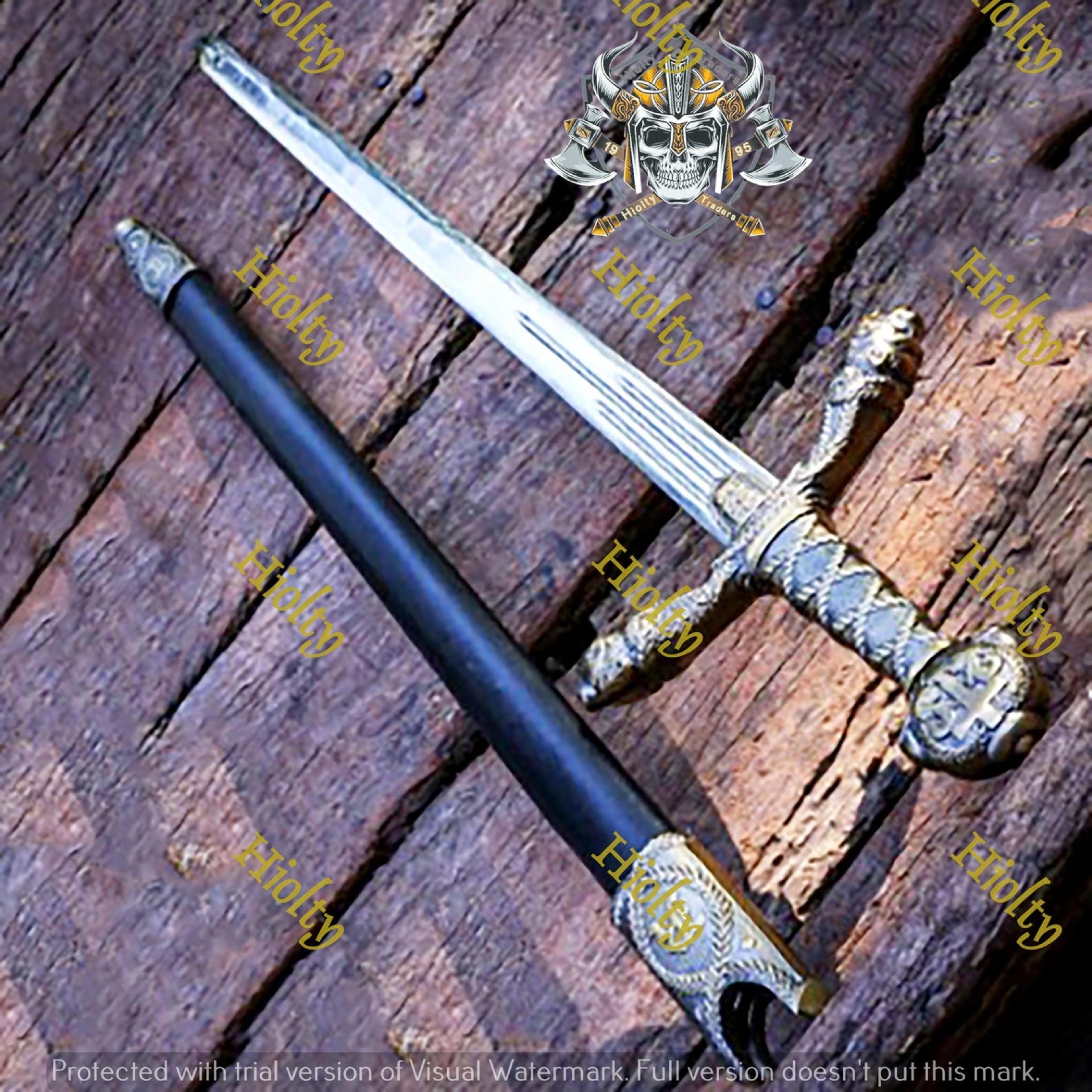 handmade medieval dragon longsword – fullered steel blade with ornate dragon guard, black scabbard & collector gift