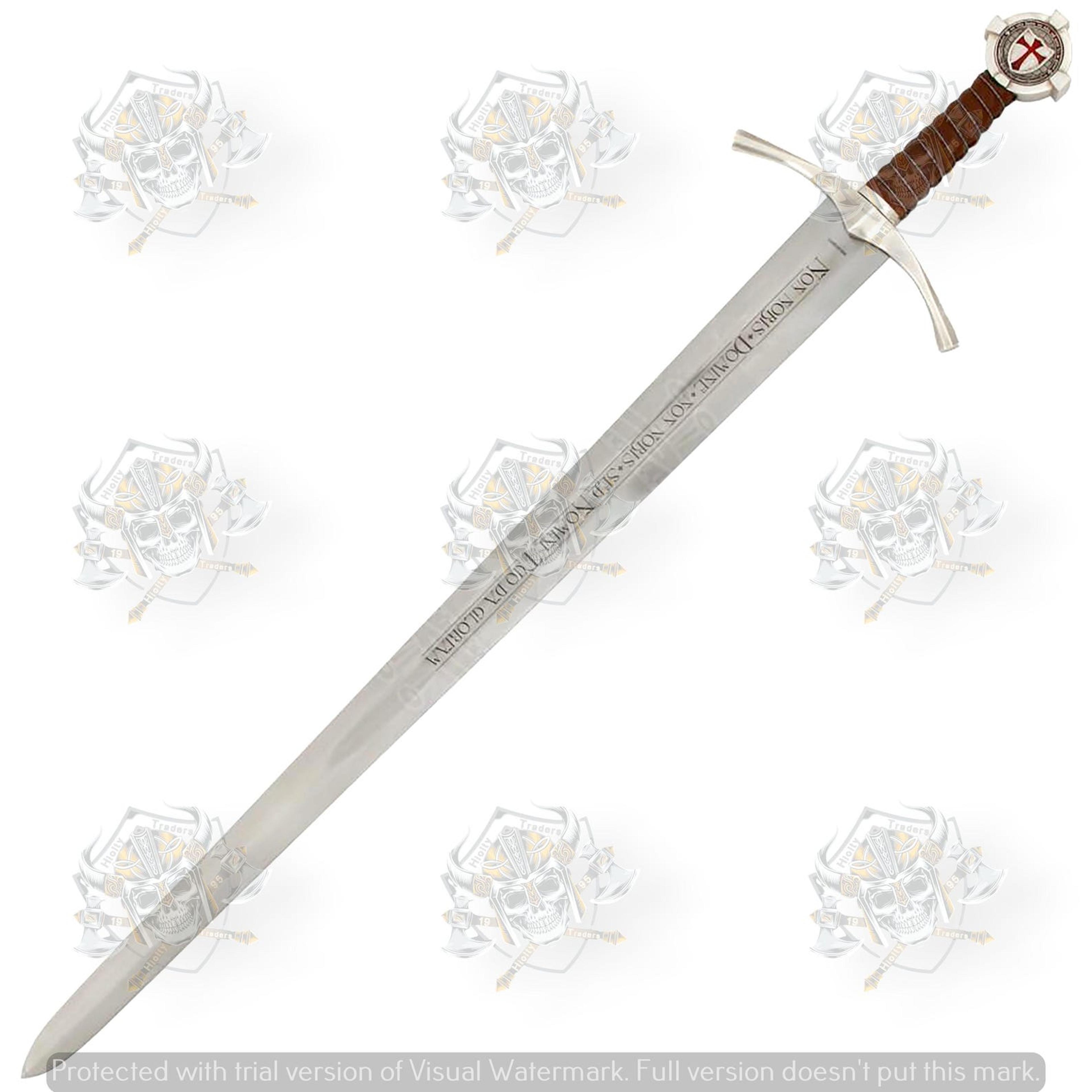handmade knights templar crusader sword – latin motto engraved blade with red cross pommel, medieval knight collector gi