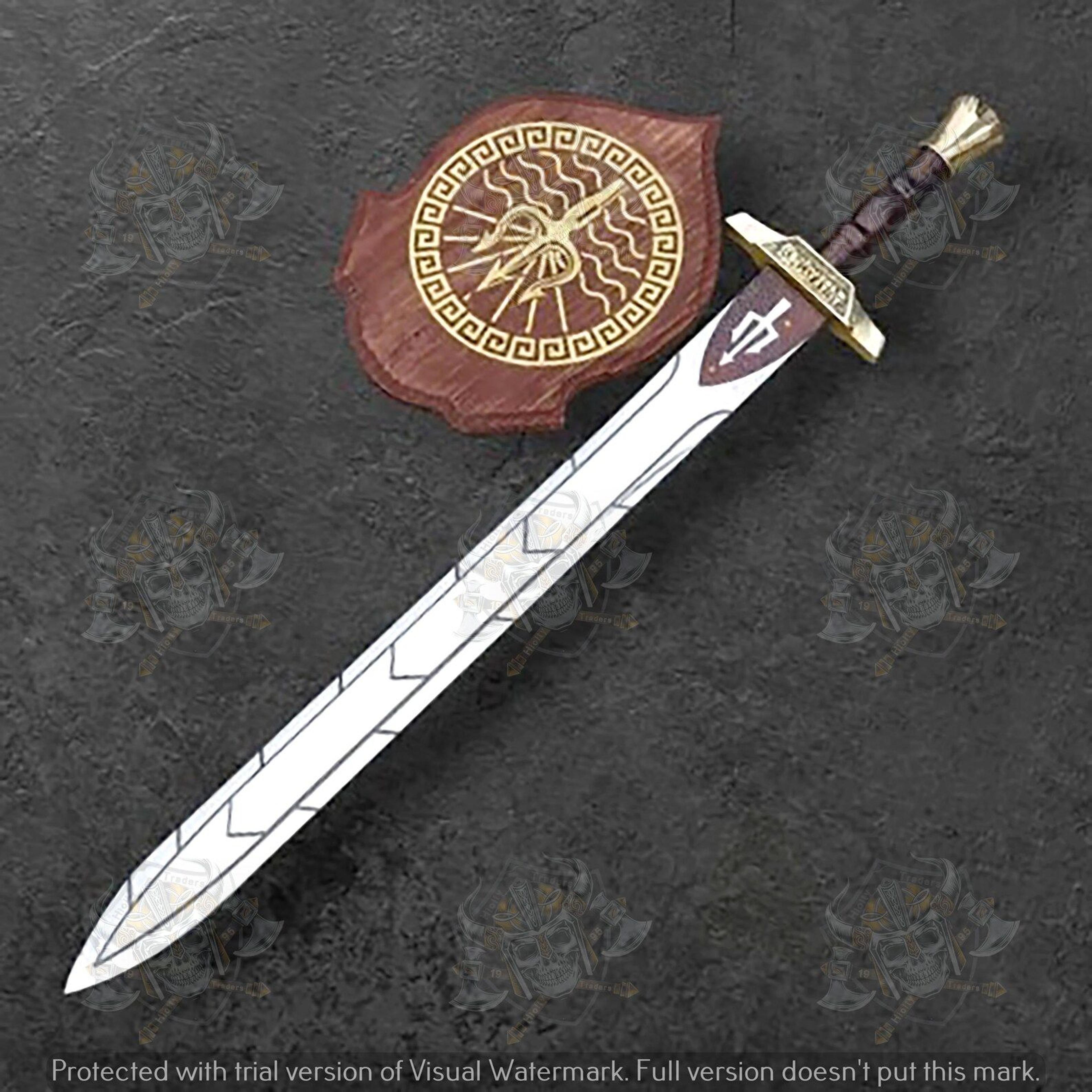 hand forged 36 inch riptide fantasy sword with damascus steel blade rosewood handle brass fitti