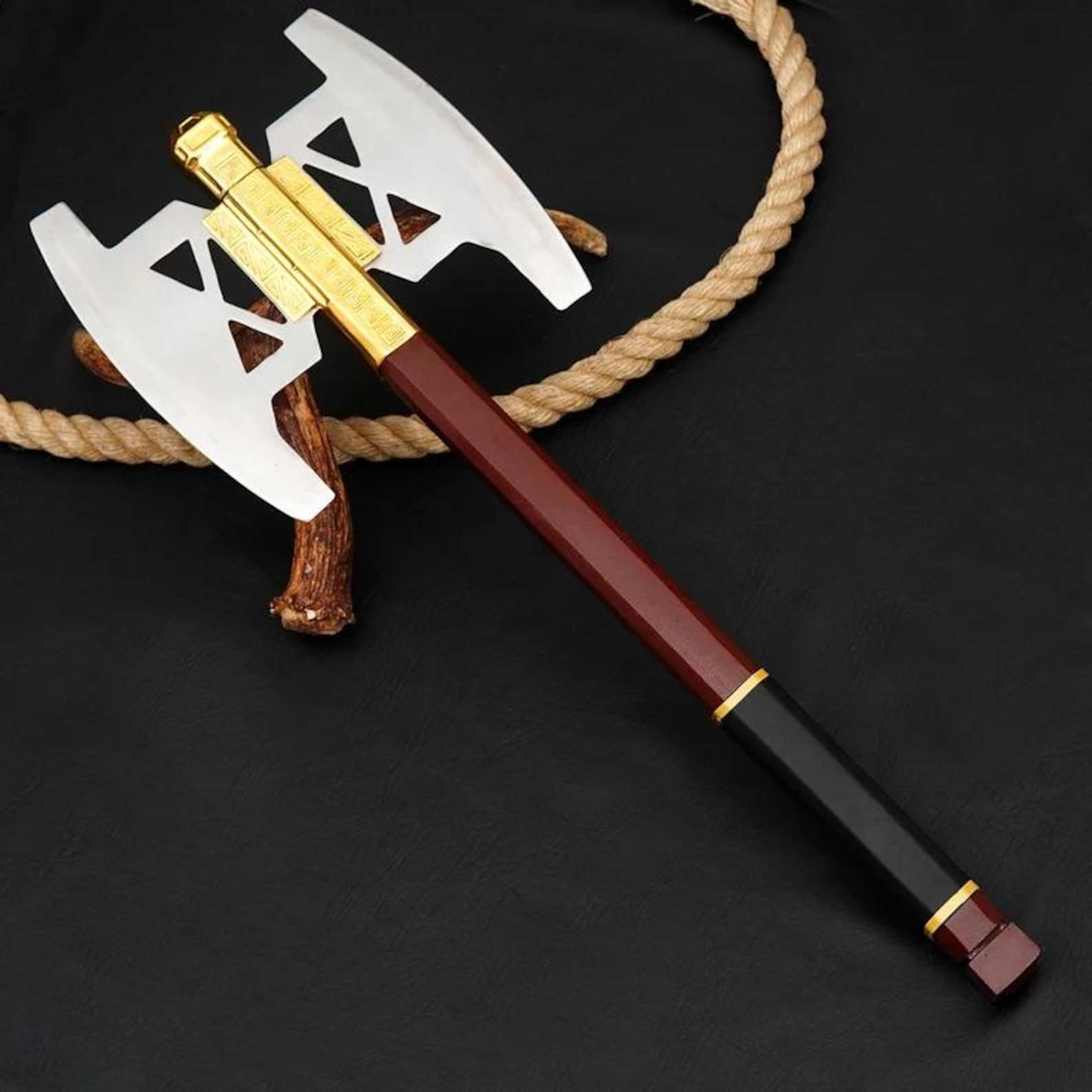 handmade gimli battle axe replica 1095 high carbon steel gold plated viking axe 32 inch solid