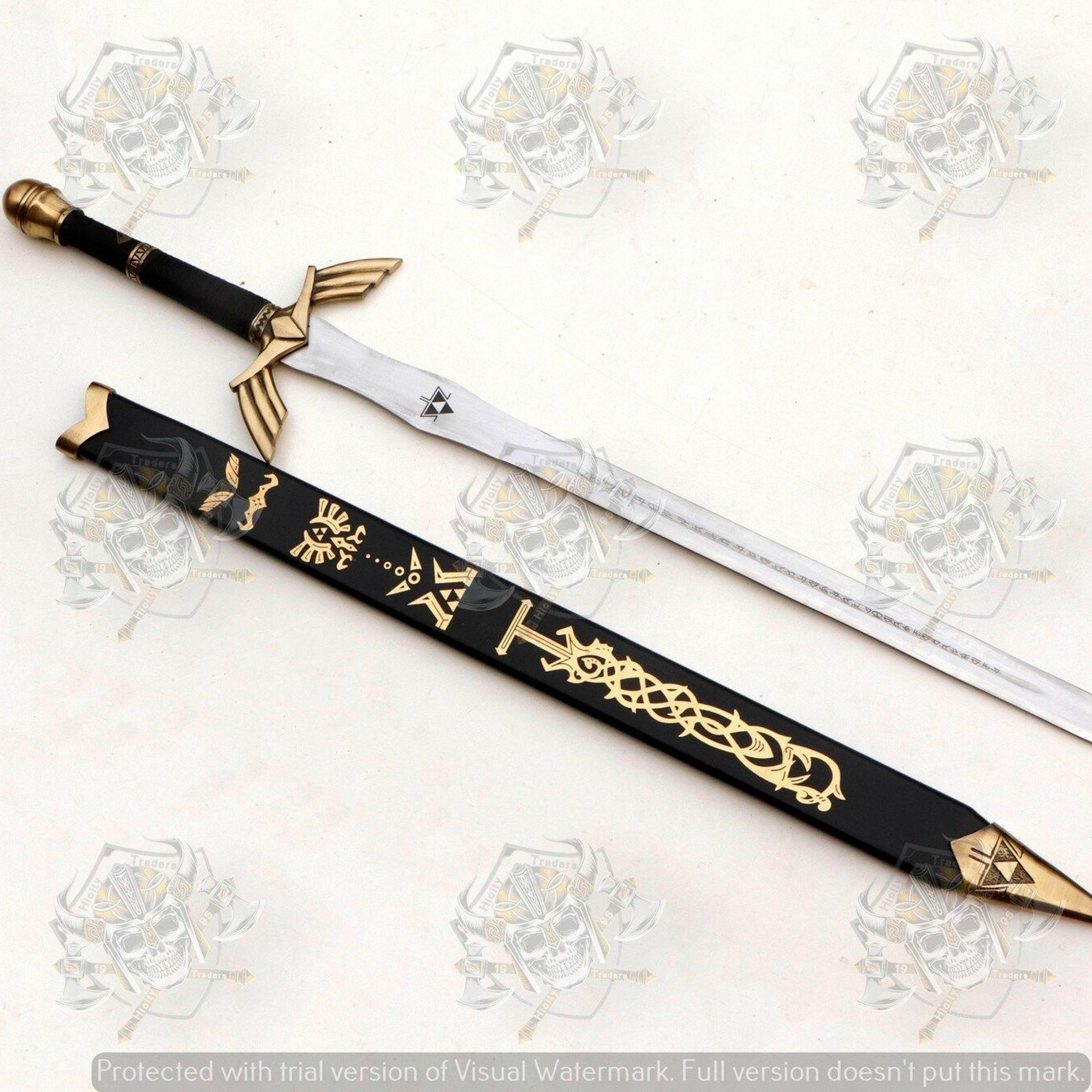 handmade black & gold fantasy sword replica with leather scabbard 38 inch 1095 high carbon stee