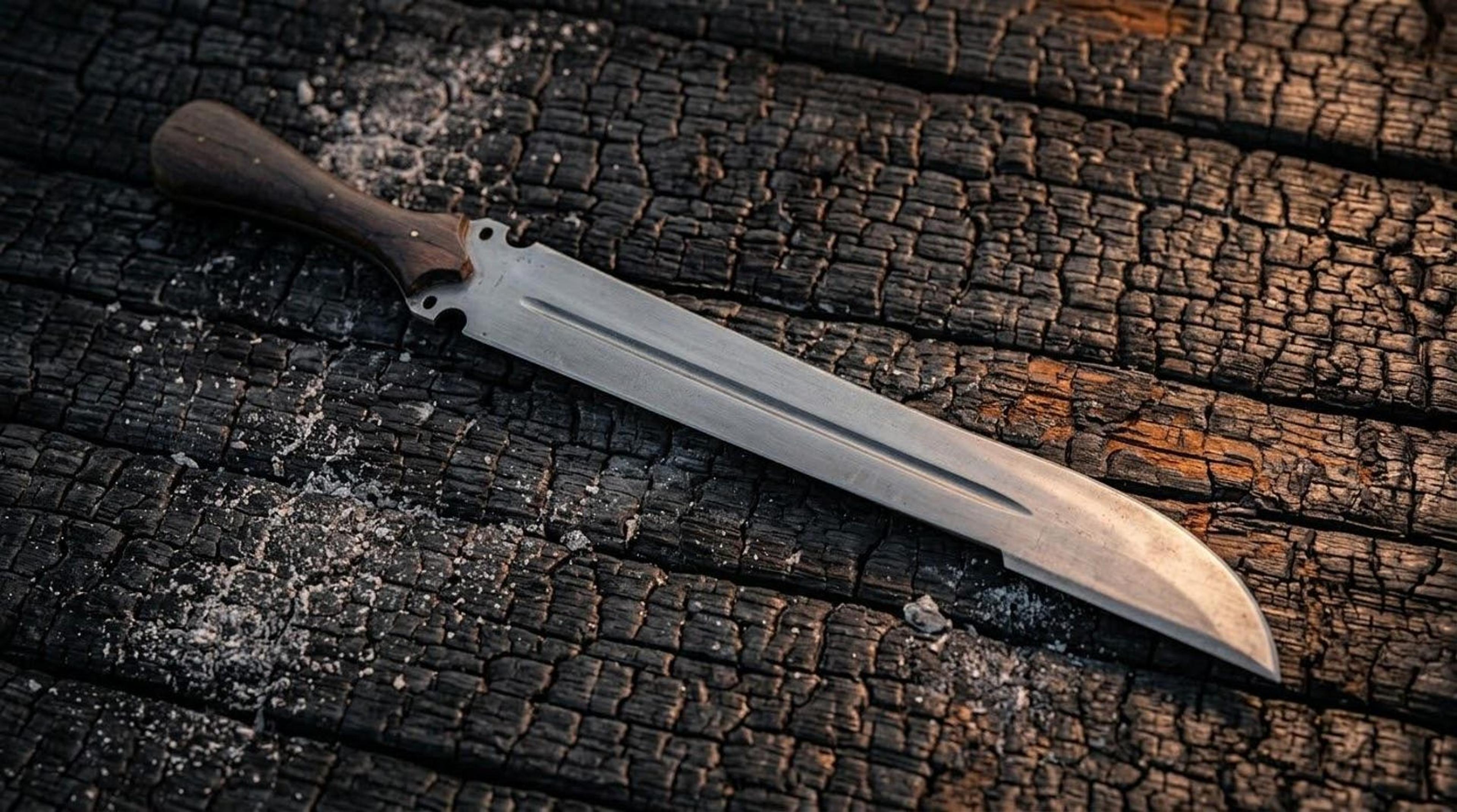 handmade 22 inch machete knife with polished steel blade natural wooden handle and premium leather