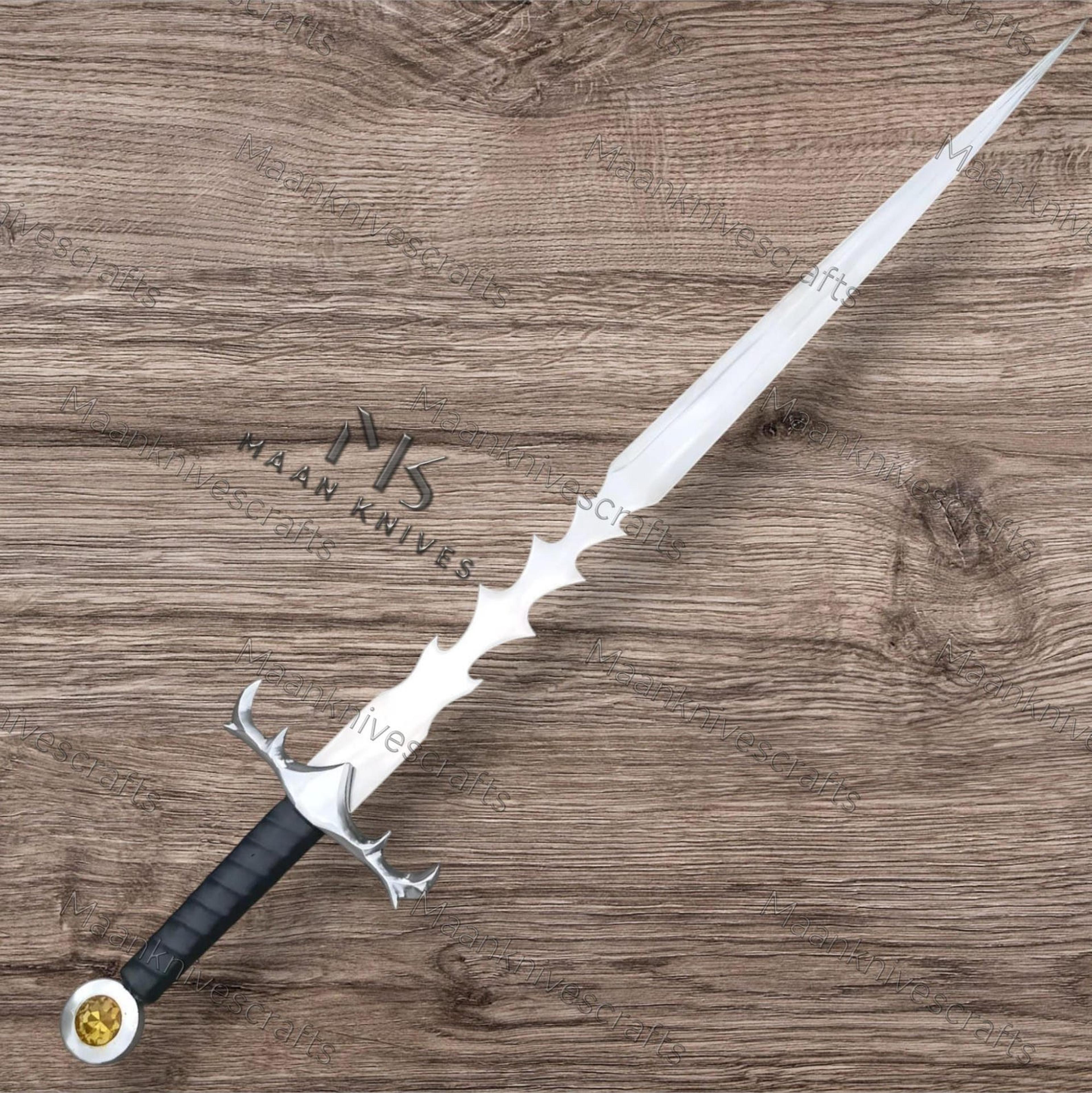 handmade fantasy wave blade sword with antler-style guard & gem pommel | collector display sword