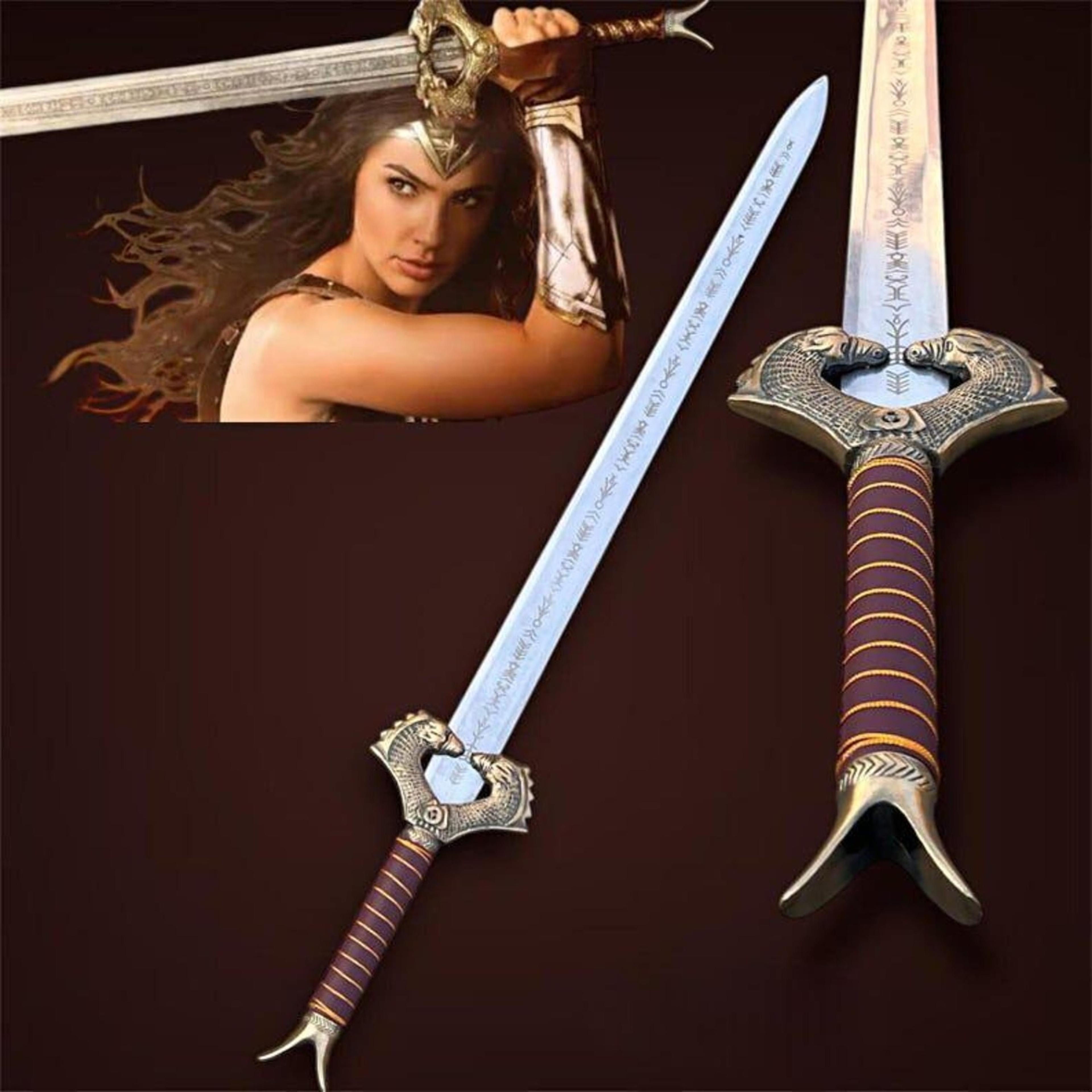 handmade amazon warrior god killer sword – engraved steel blade with eagle guard, custom fantasy collector gift