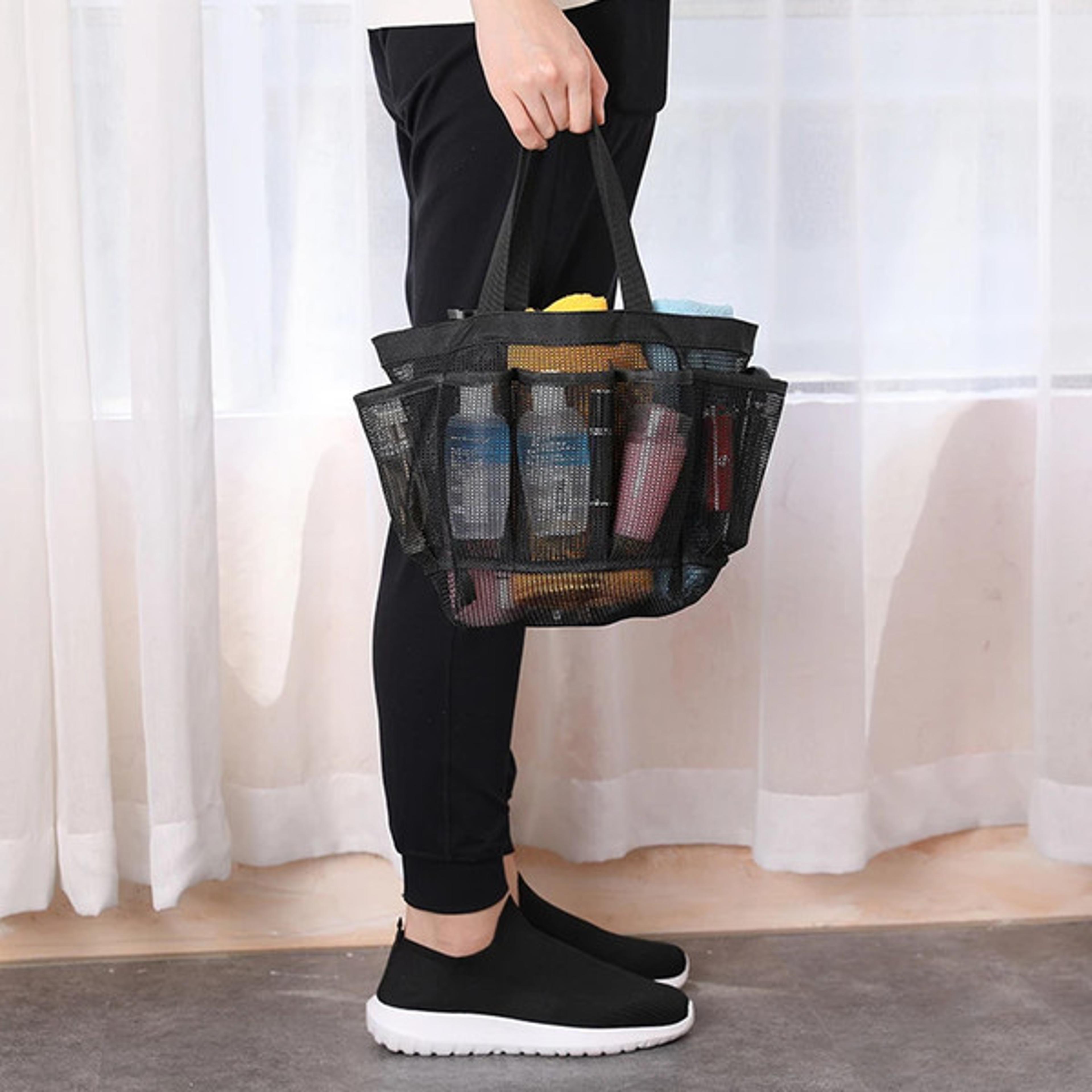 mesh beach bag for snacks, drinks, and toiletries