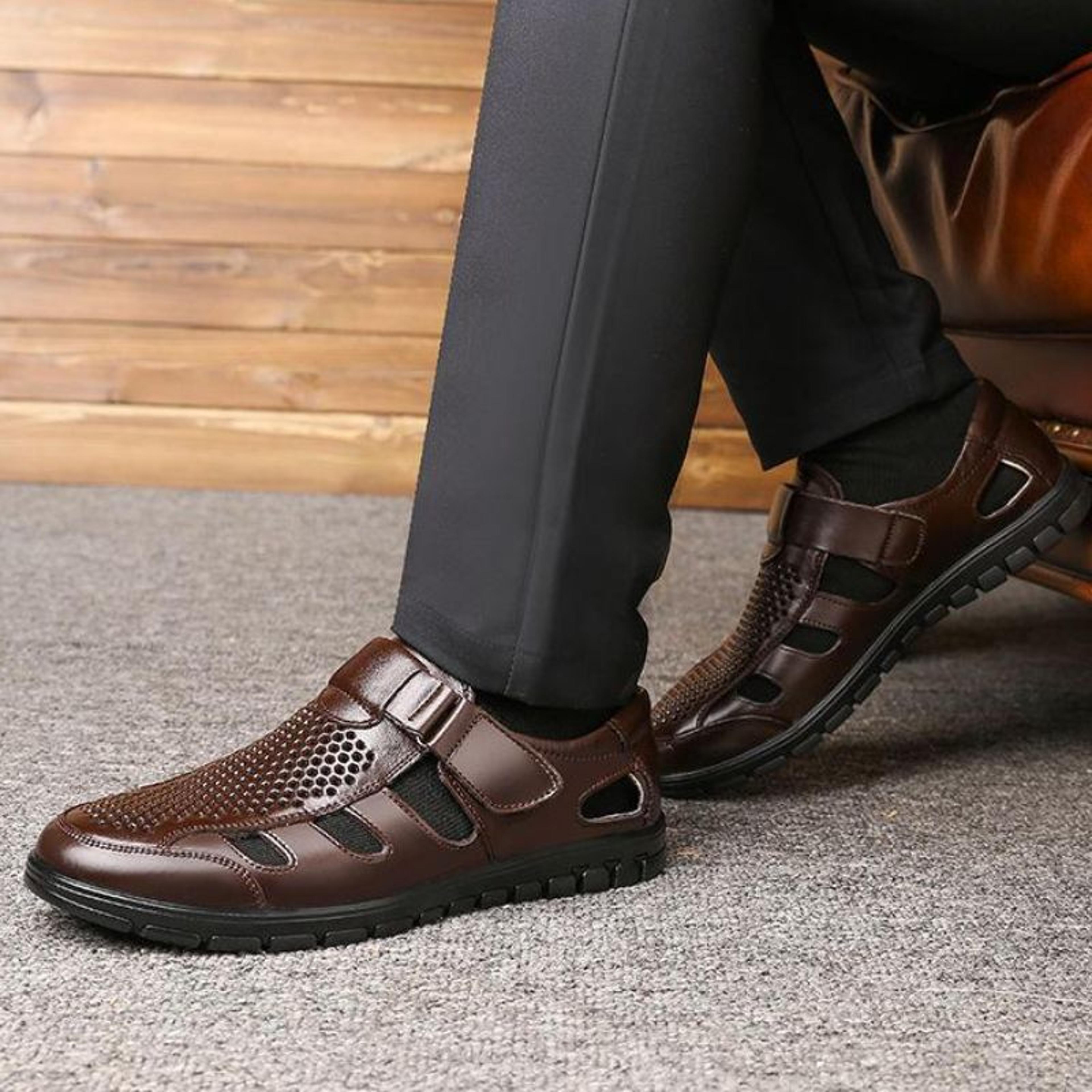 leather men sandals comfortable men sandalias for summer non slip work shoes