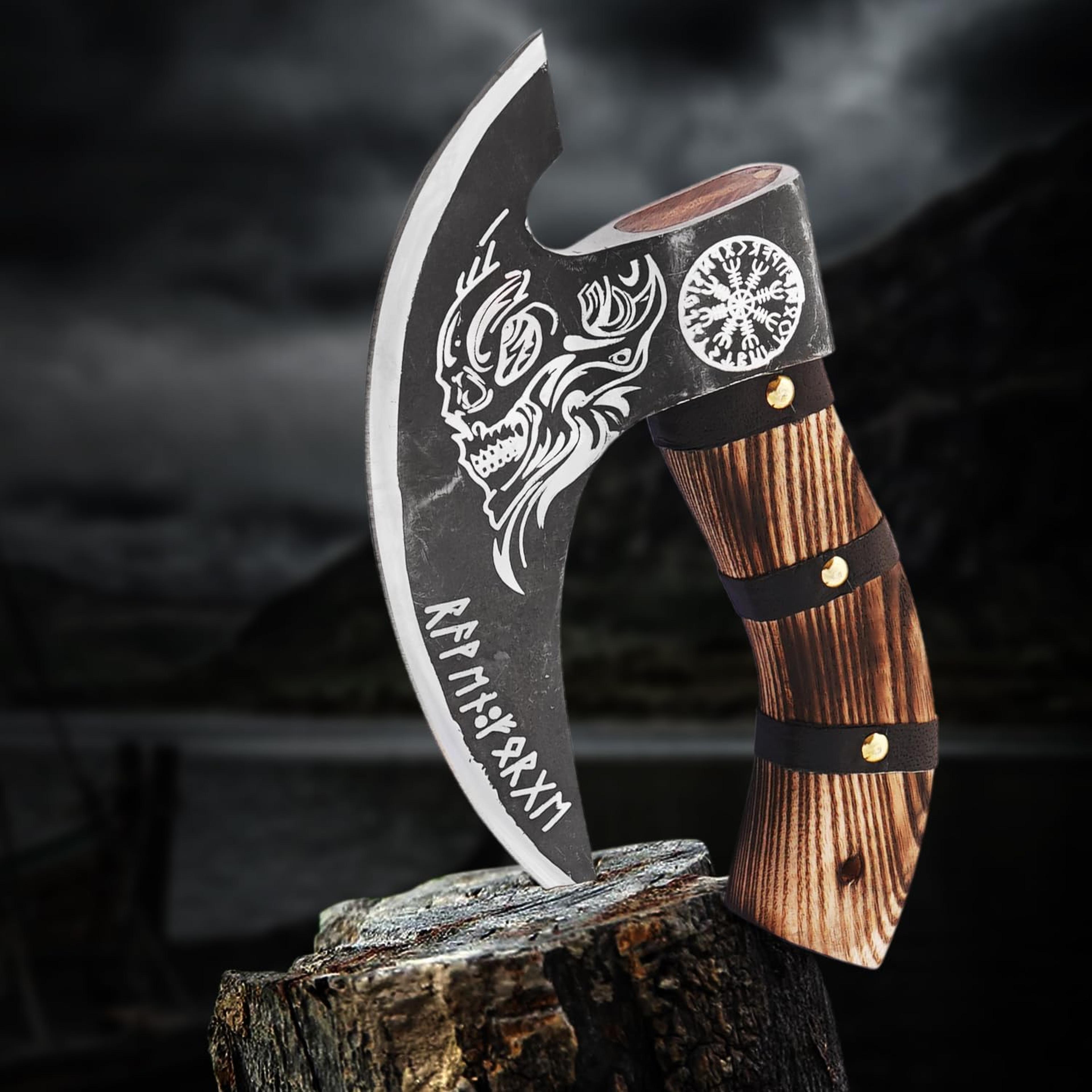 11" pizza cutter 10" cutting blade with carbon steel, leather sheath viking style. chopping multi purpose cutter