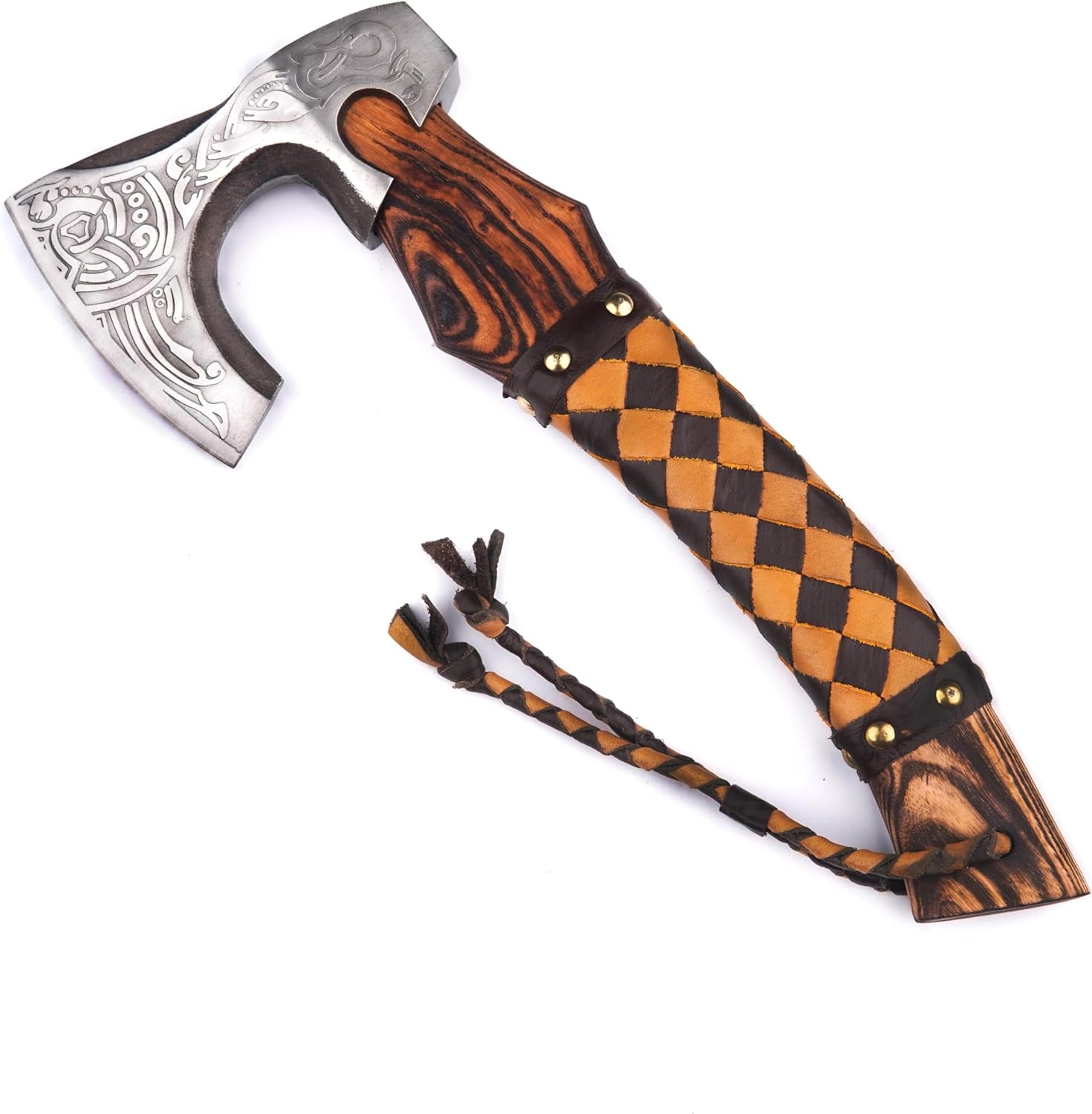 viking axe small crafted with leather sheath carbon steel camping hatchet personalized gifts for men