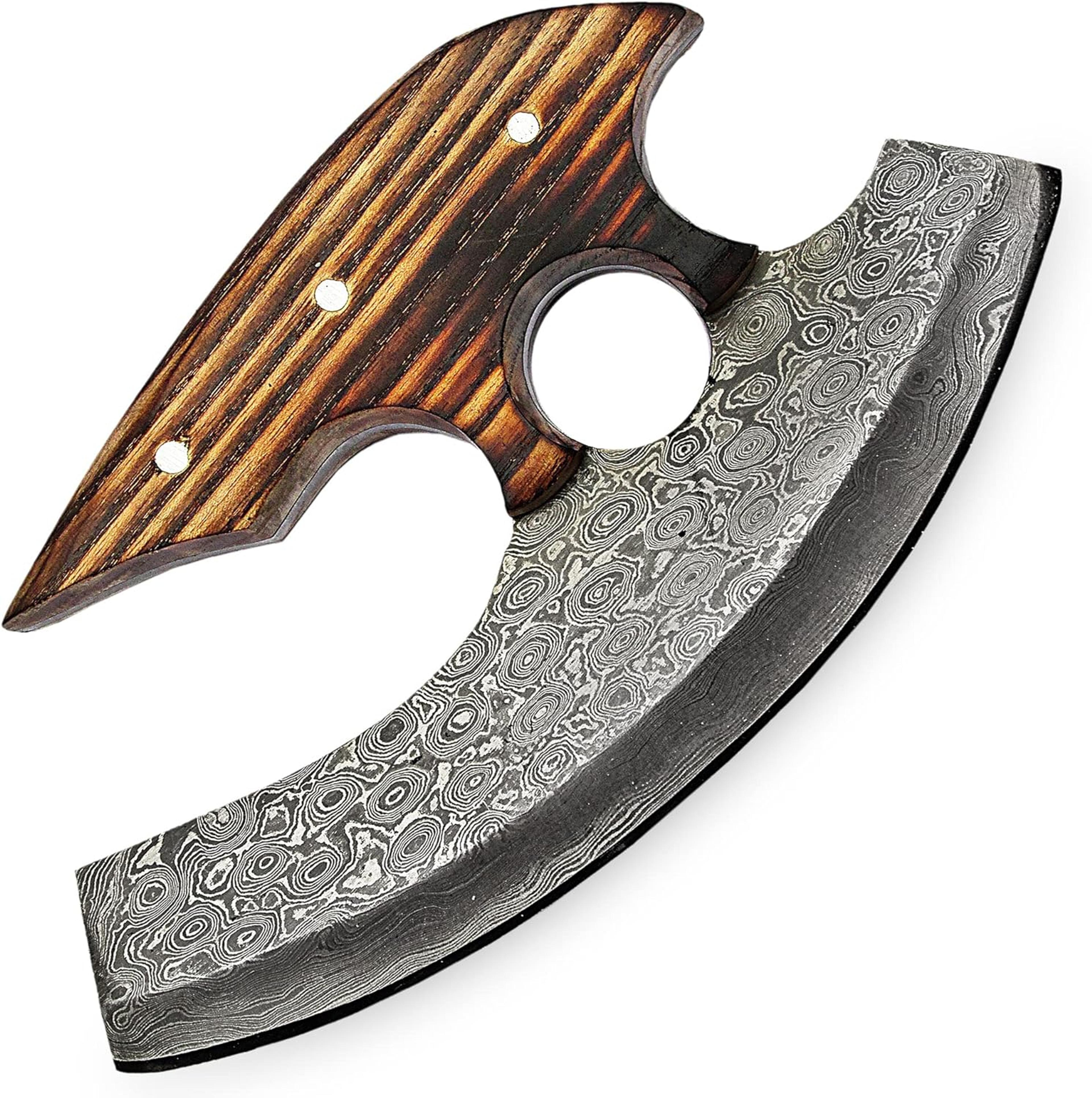 ulu mezzaluna ulu knife traditional pizza cutter ulu stabilized wood handle crescent blade ulu knife
