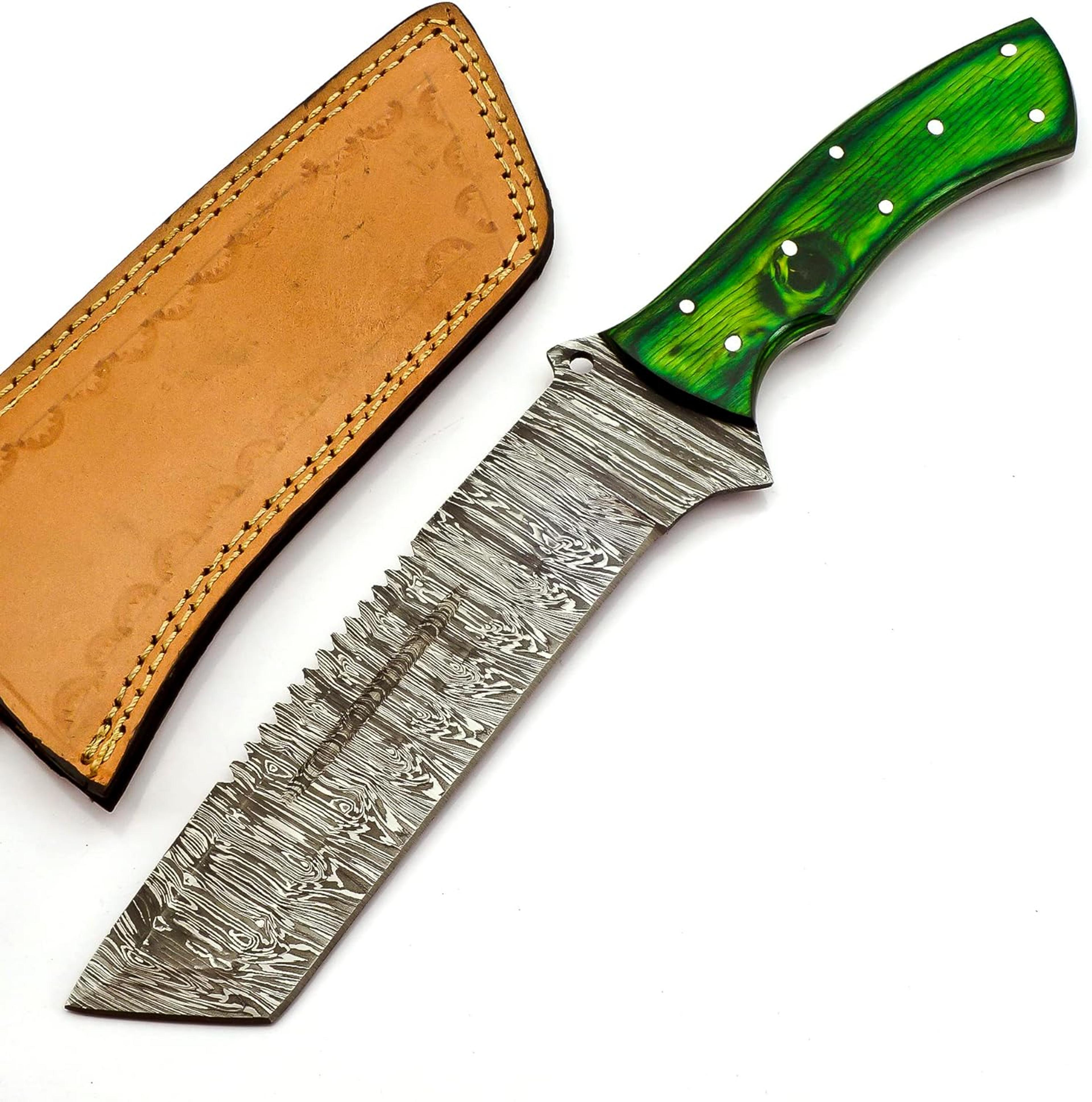 14 inches handmade damascus steel full tang tracker knife beautiful doller sheath handle razor sharp bade