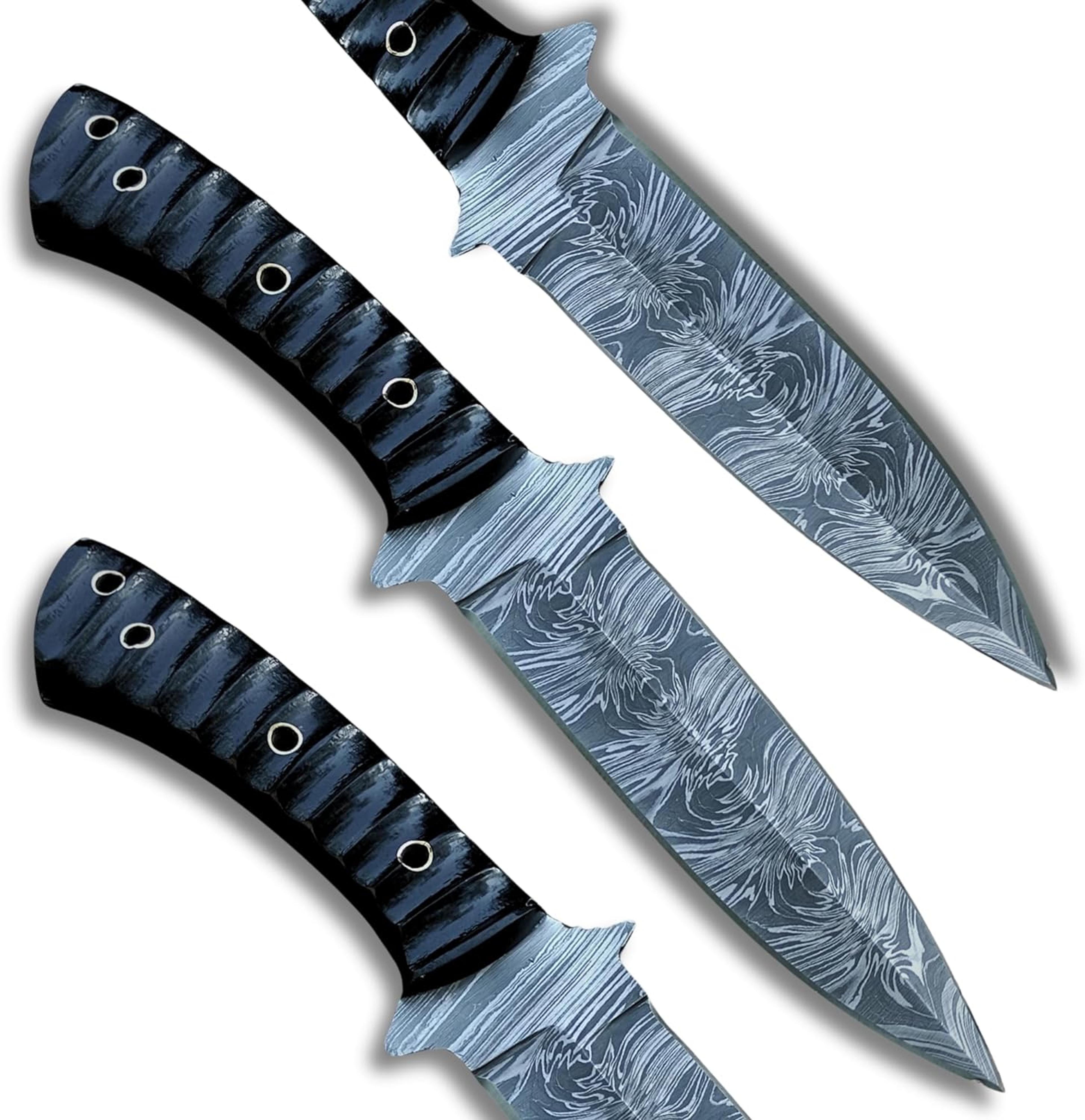 10 inch handmade damascus hunting knife double edge full tang fixed blade bowie knife with sheath