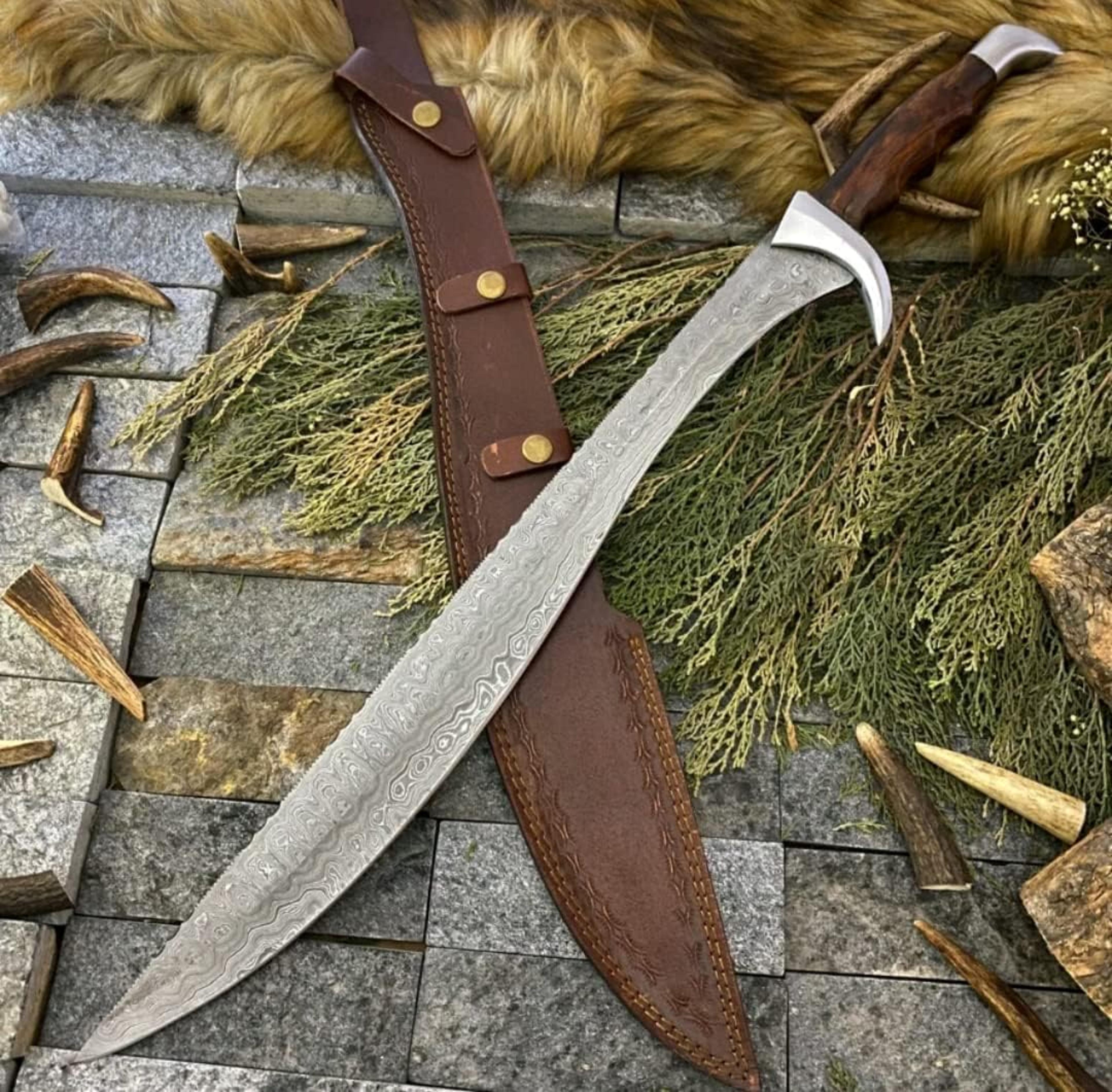 damascus sword 34 inch damascus steel blade sword with leather sheath calymore viking sword