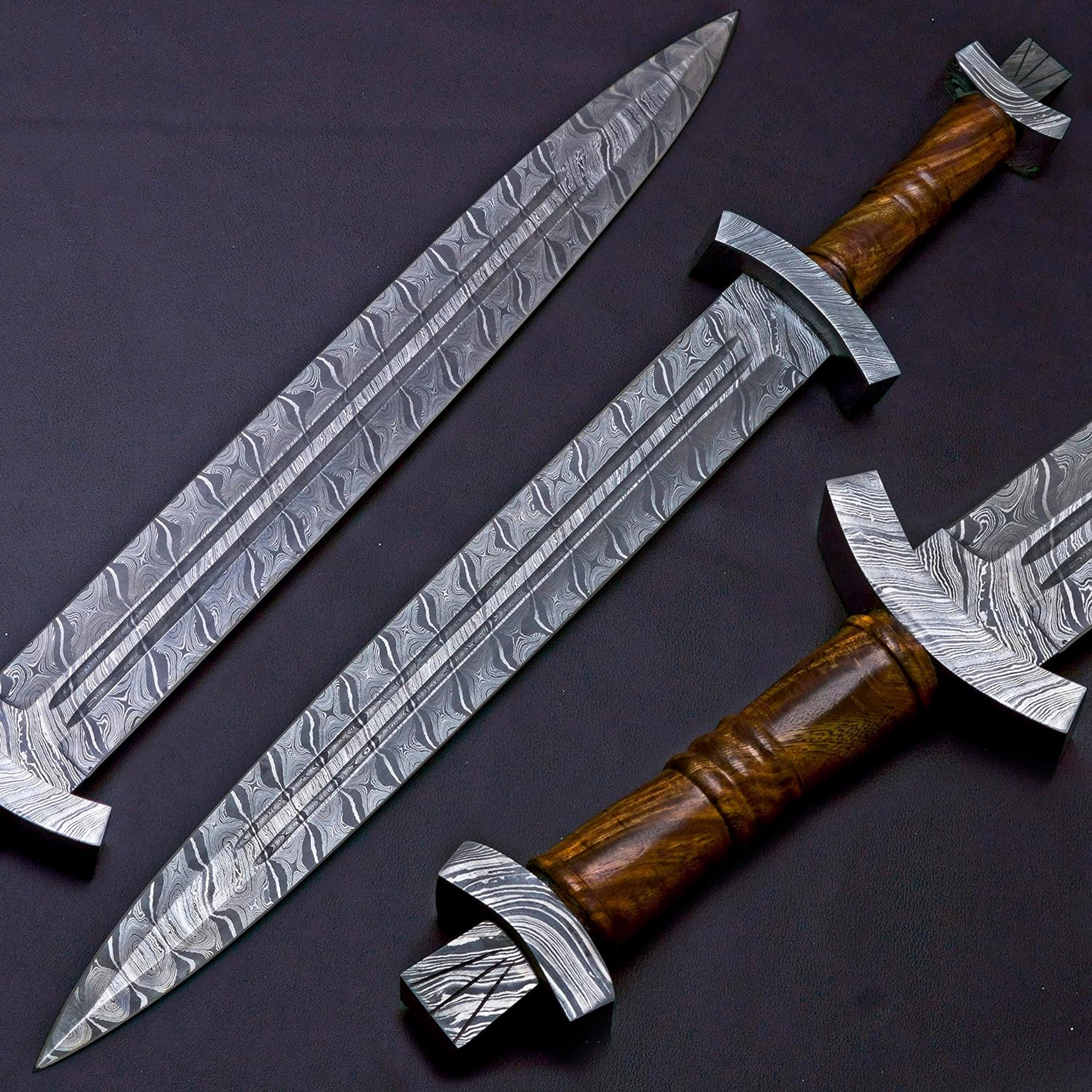 custom made damascus steel blade dagger sword calymore viking sword with leather sheath