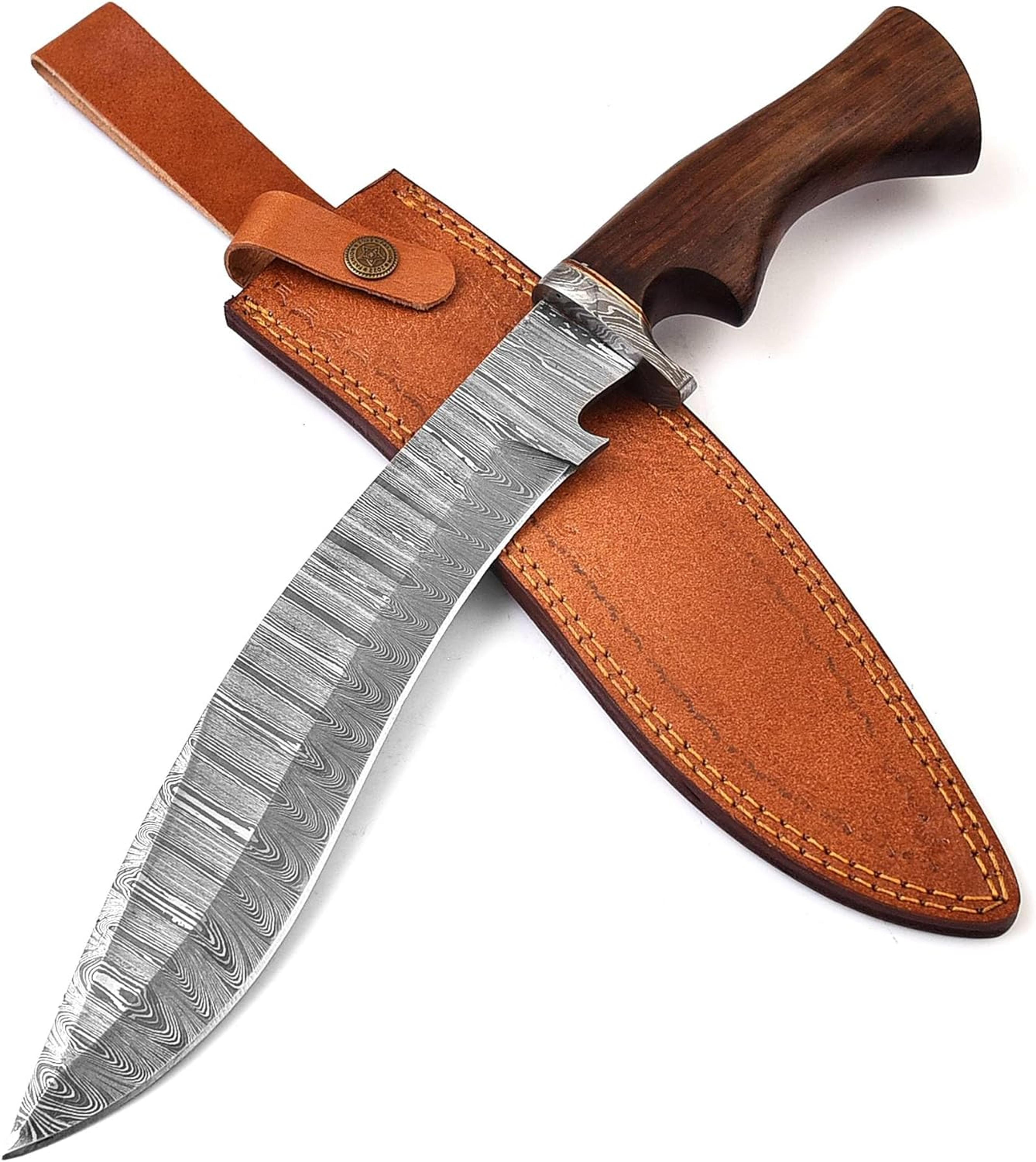 handmade damascus steel 15 inches hunting knife rose wood handle razor sharp blade outdoor camping