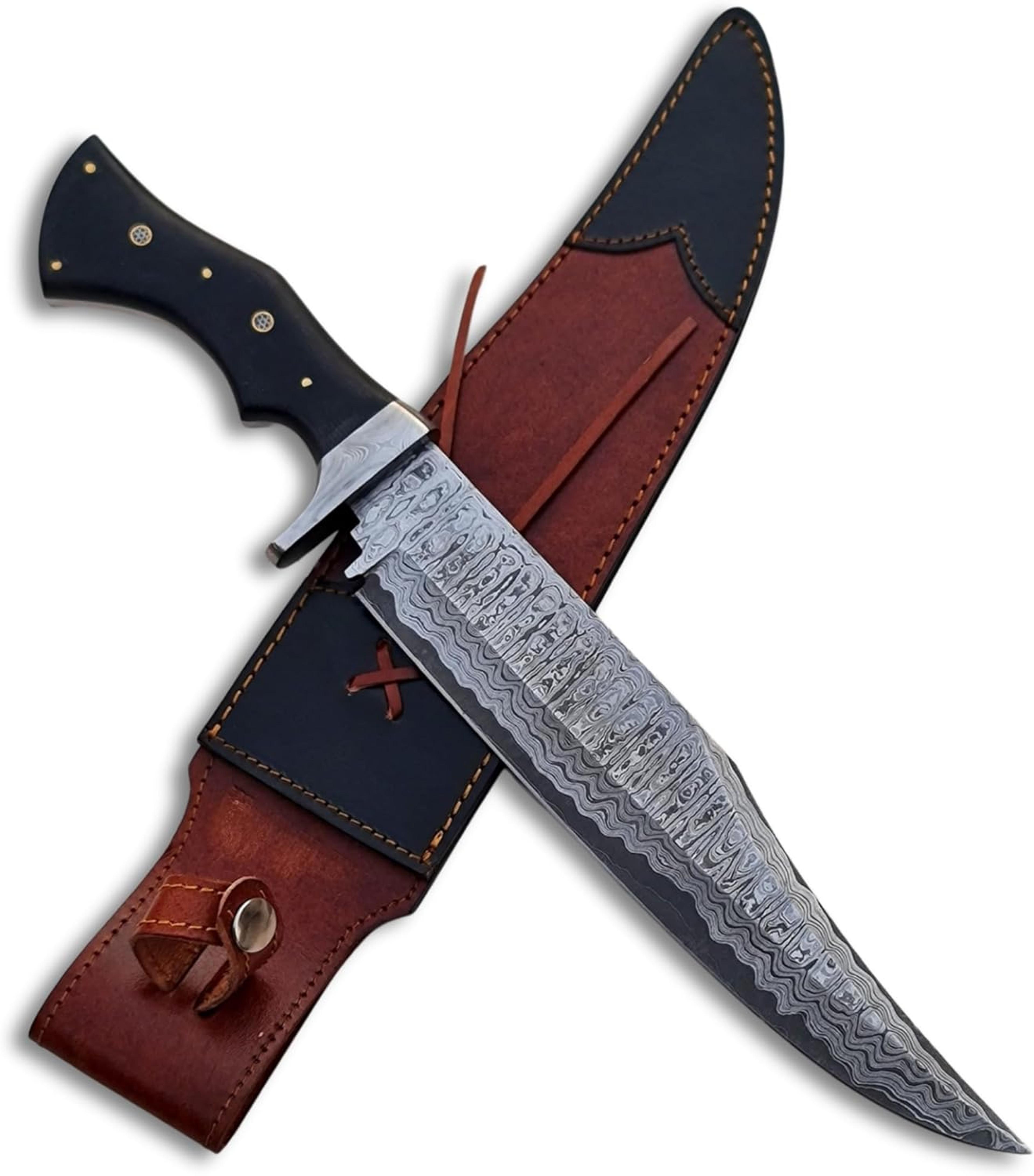 15 inch damascus fixed blade hunting bowie knife with sheath leather full tang large hunting knife camping