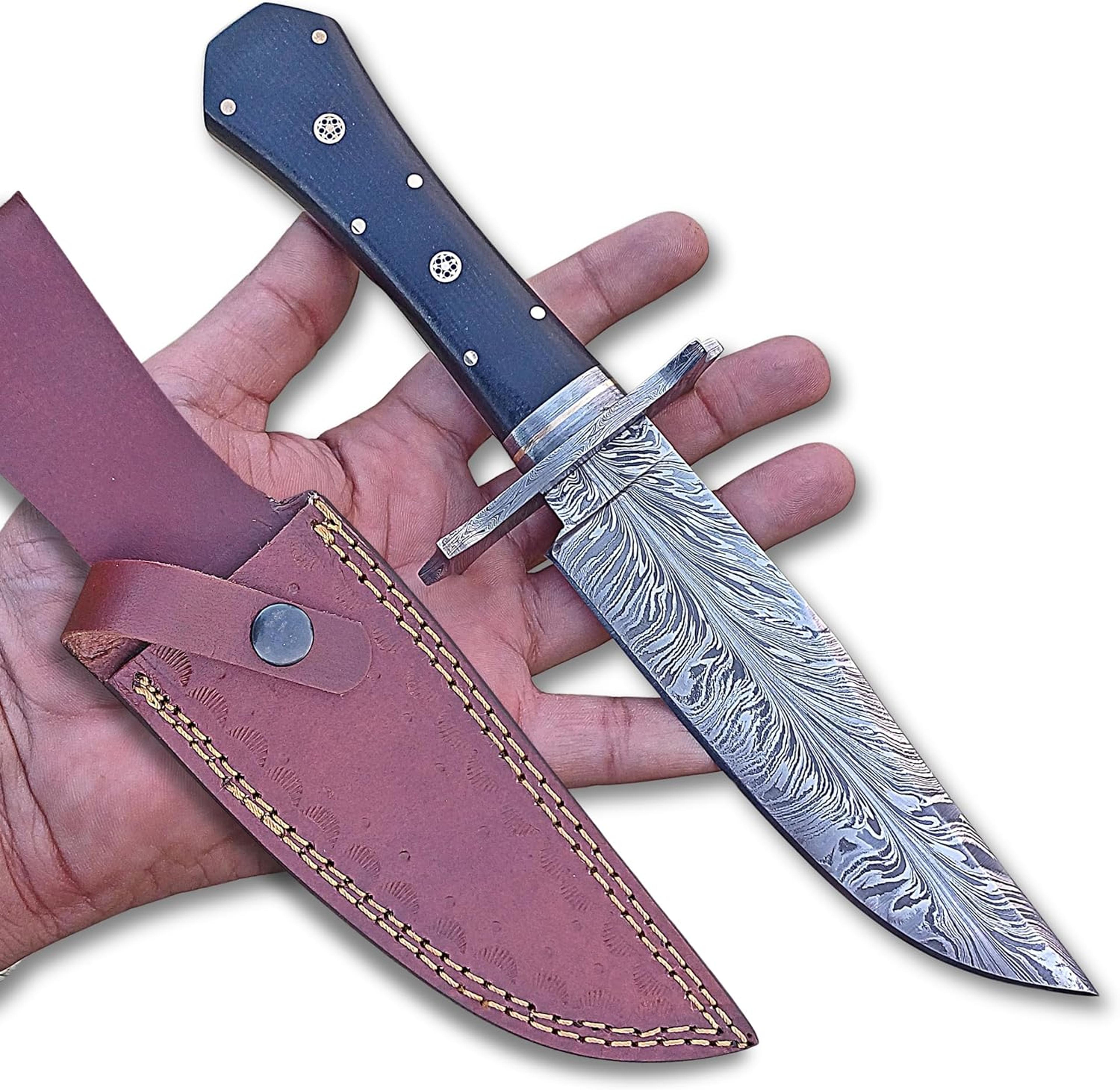 11 inches bowie knife full tang fixed blade leather sheath feather pattern black handle outdoor camping