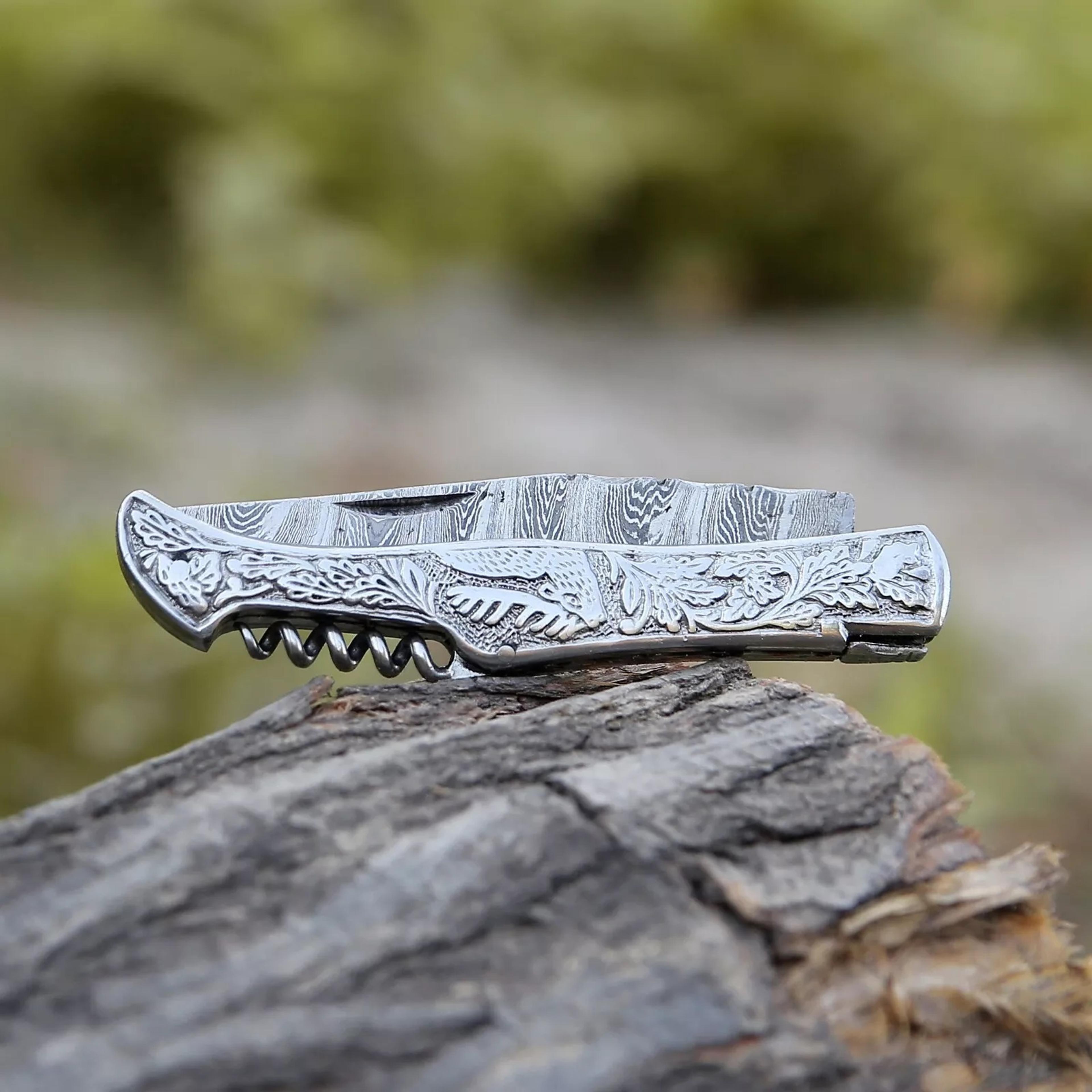 damascus handmade laguiole folding knife pocket knife camping hunting knife pouch camping viking