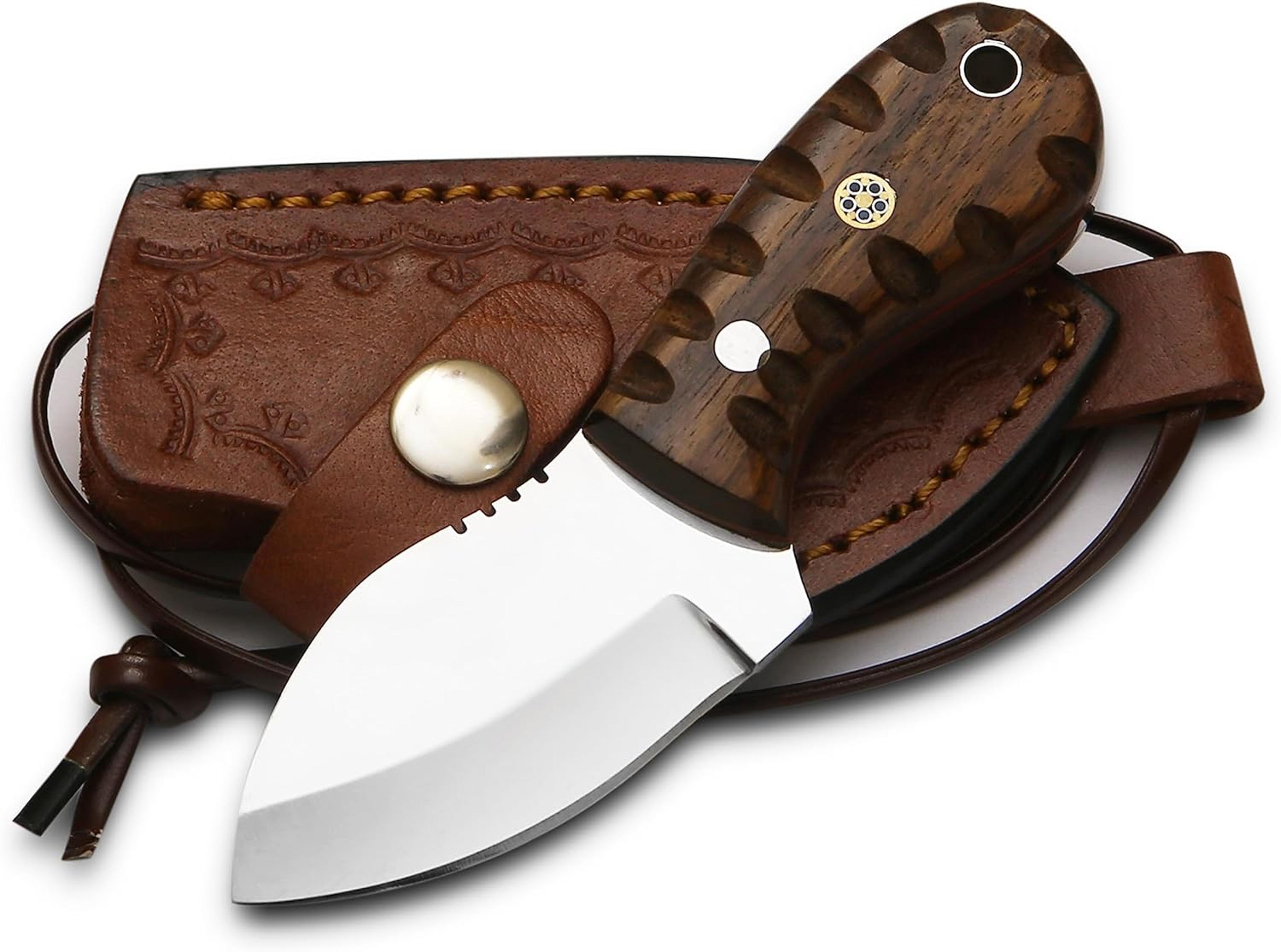 handmade neck knife d2 steel mirror polish full tang knife 5 inche mini fixed blade knife with leather sheath