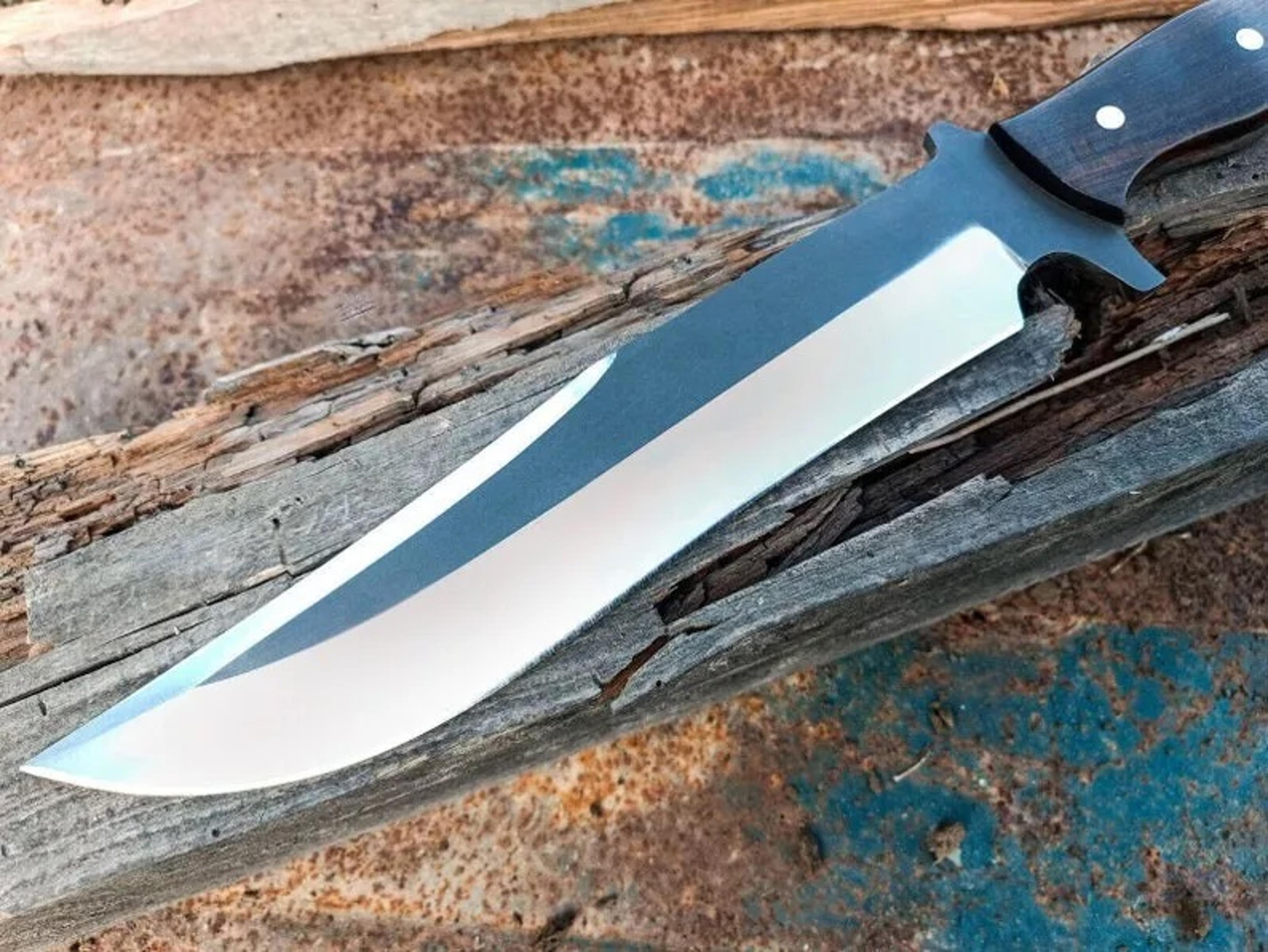 d2 steel 14 inche bowie knife mirror polish full tang survival hunting knife camping with leather sheath