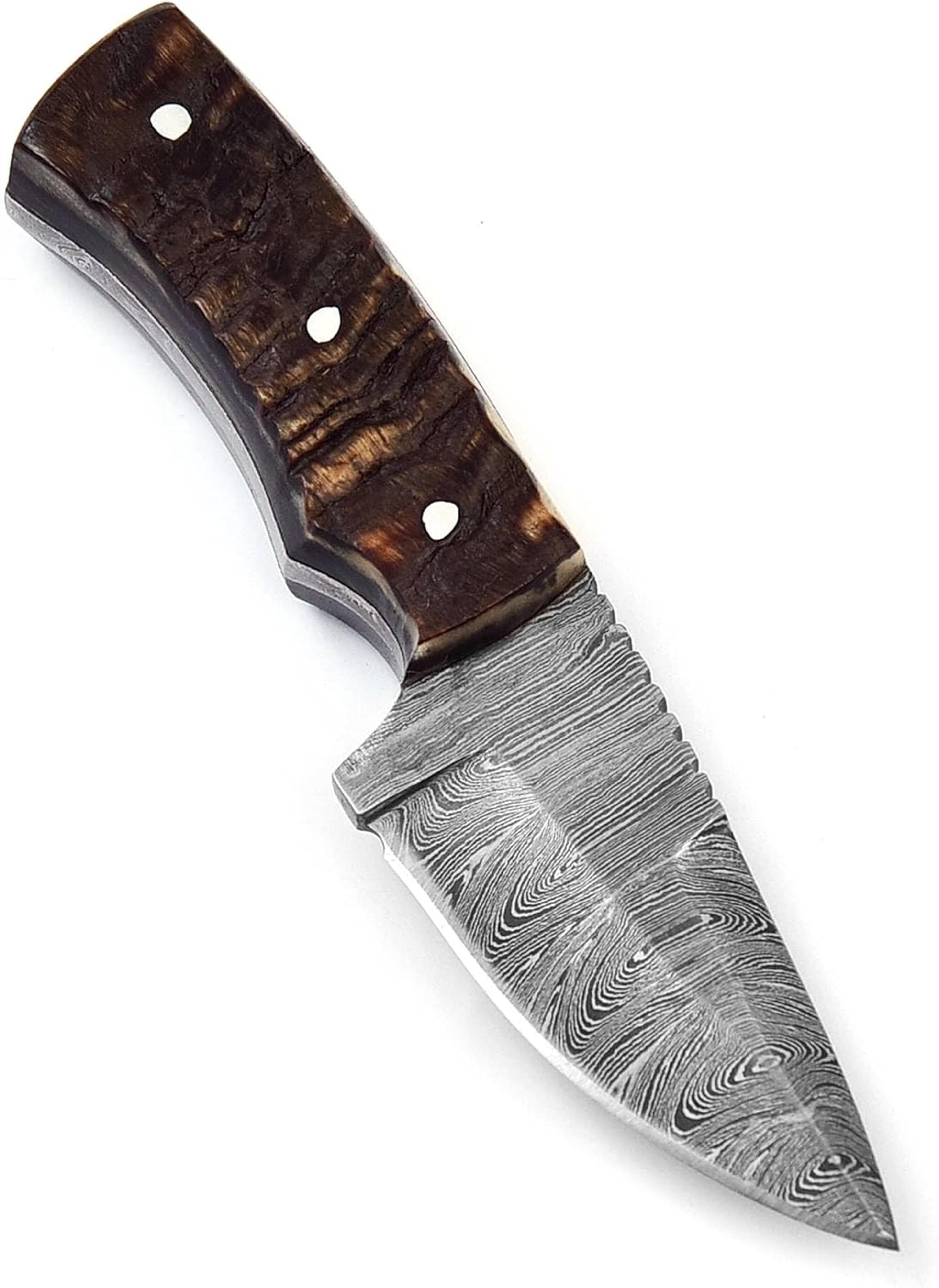 handmade damascus steel 5.5 inches full tang skinner knife ram horn handle for outdoor camping knife camping
