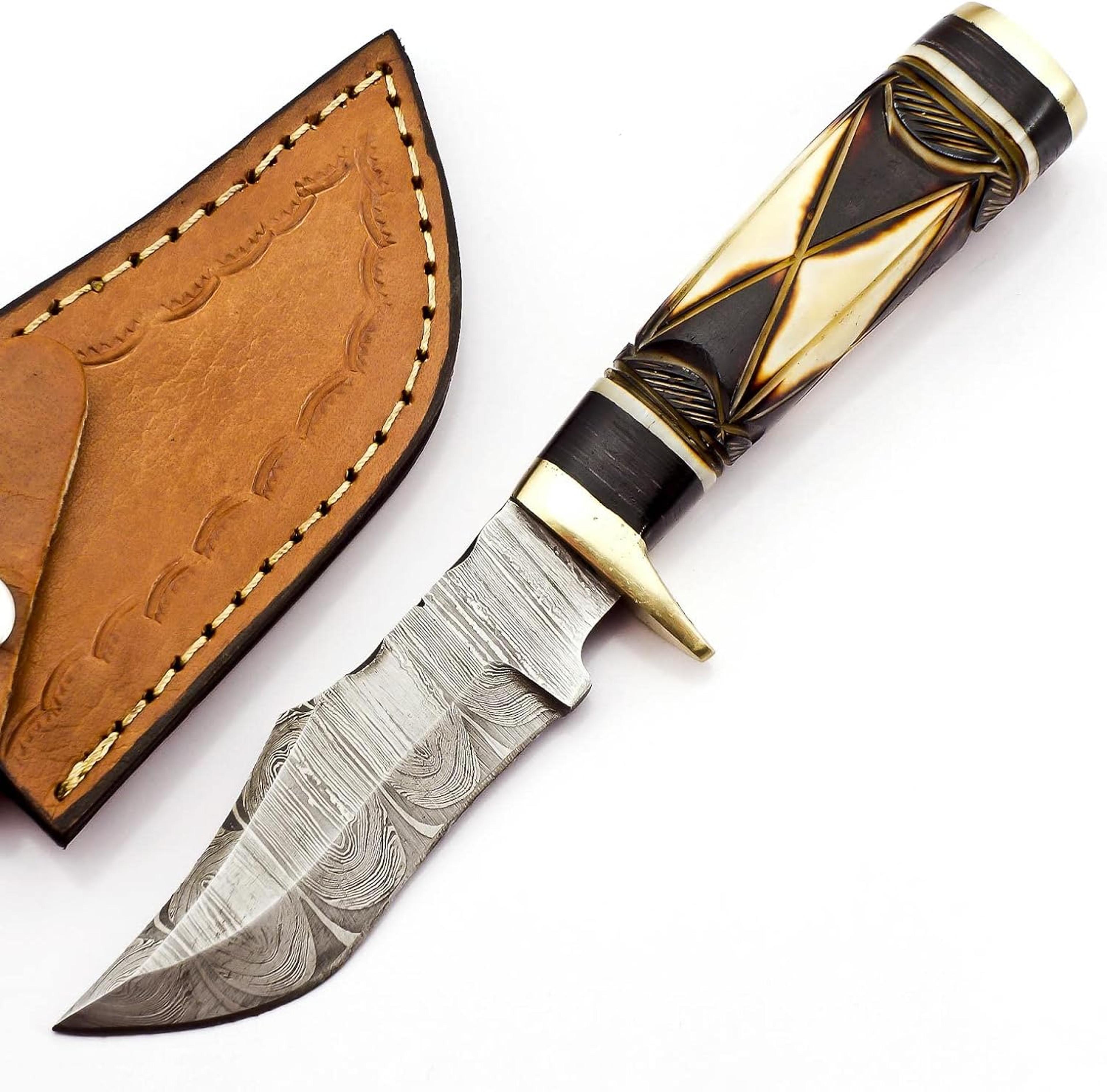 8 inche handmade fixed blade damascus steel knife hunting edc survival skinning and camping knife camel bone
