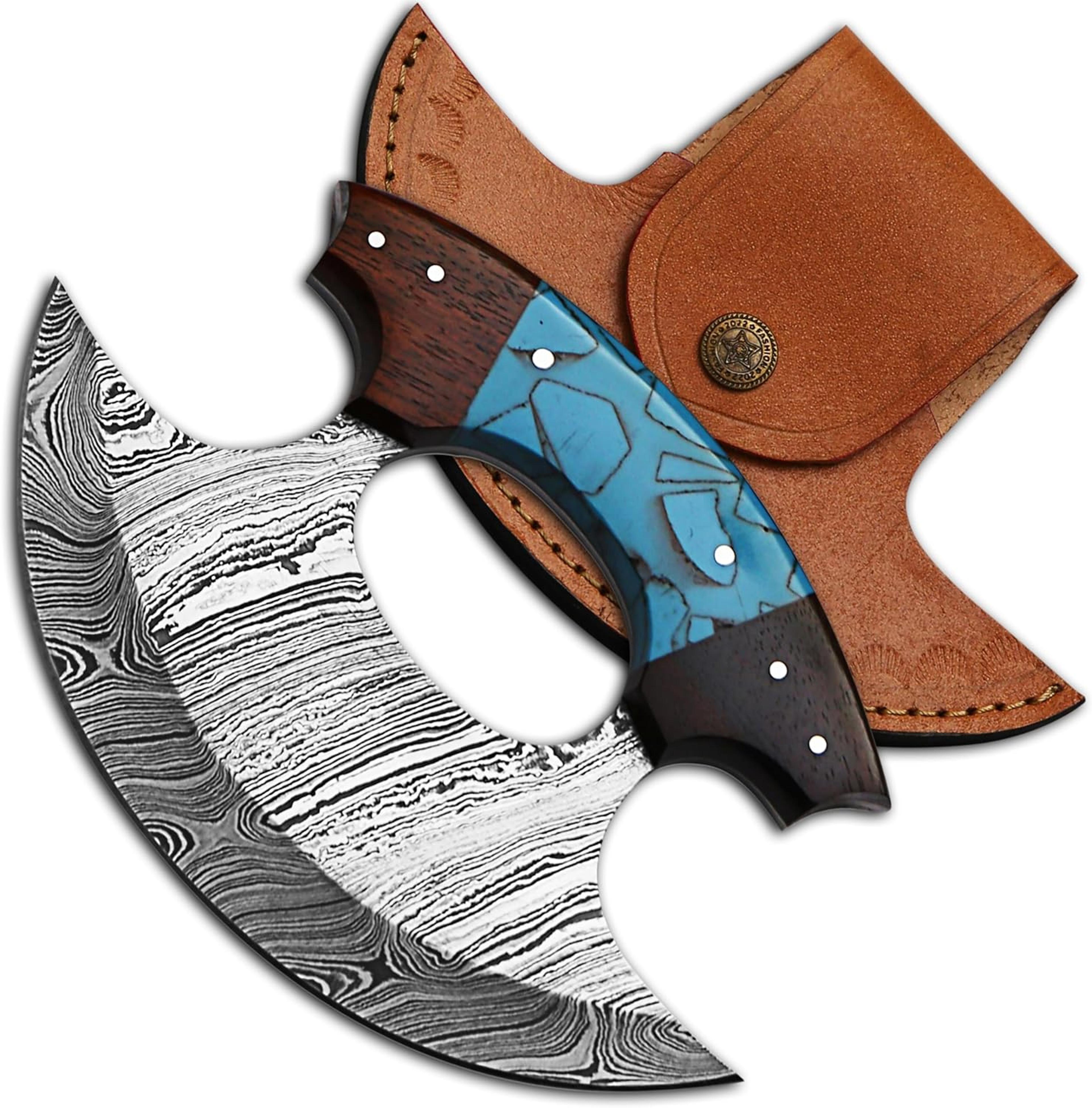 5 inches damascus ulu knife with leather sheath handmade pizza cutter with non-slip handle alaskan ulu rocker