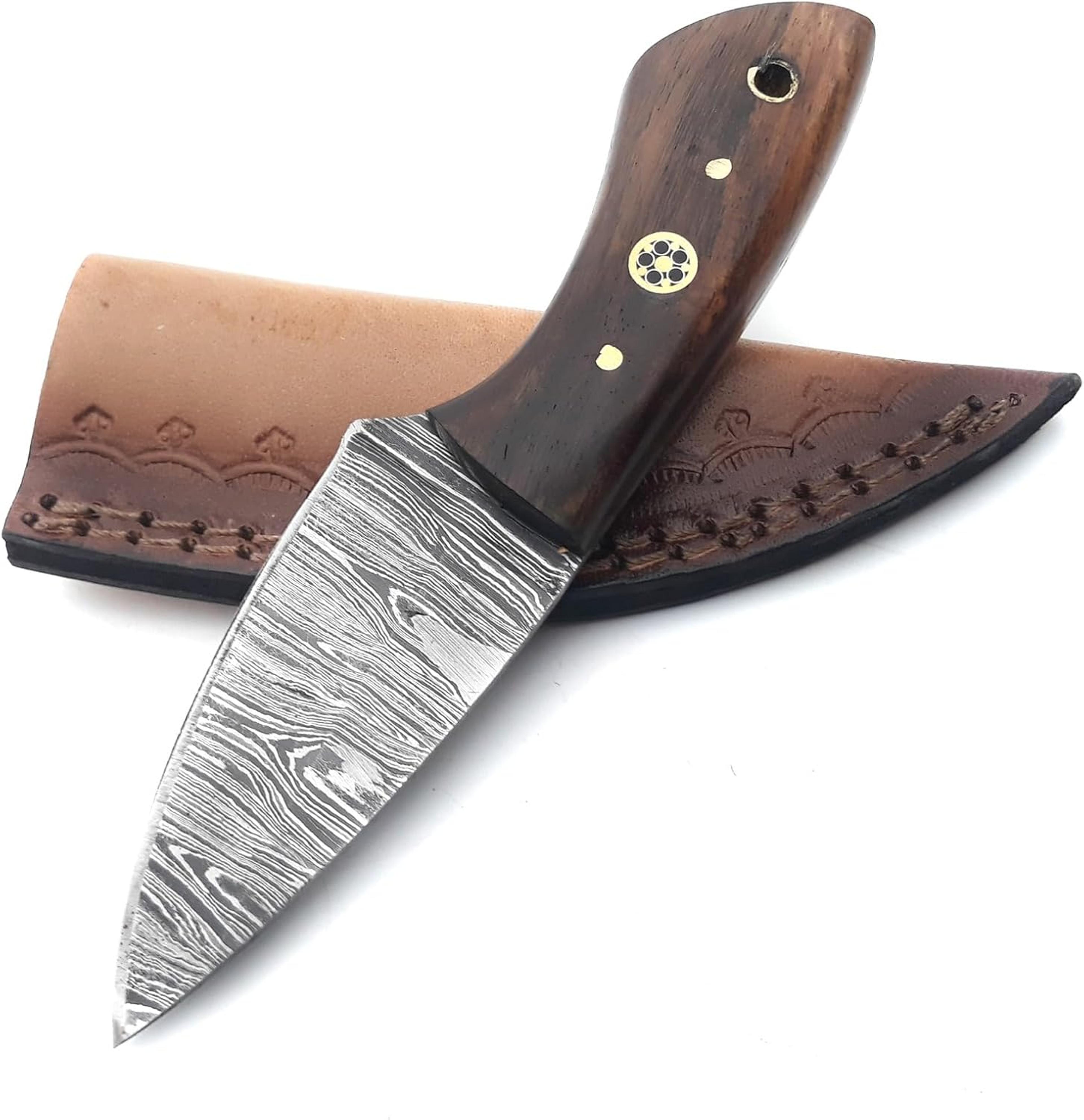 handmade fixed blade damascus steel hunting knife rose handle camping small knifes with sheath skinning gut hook