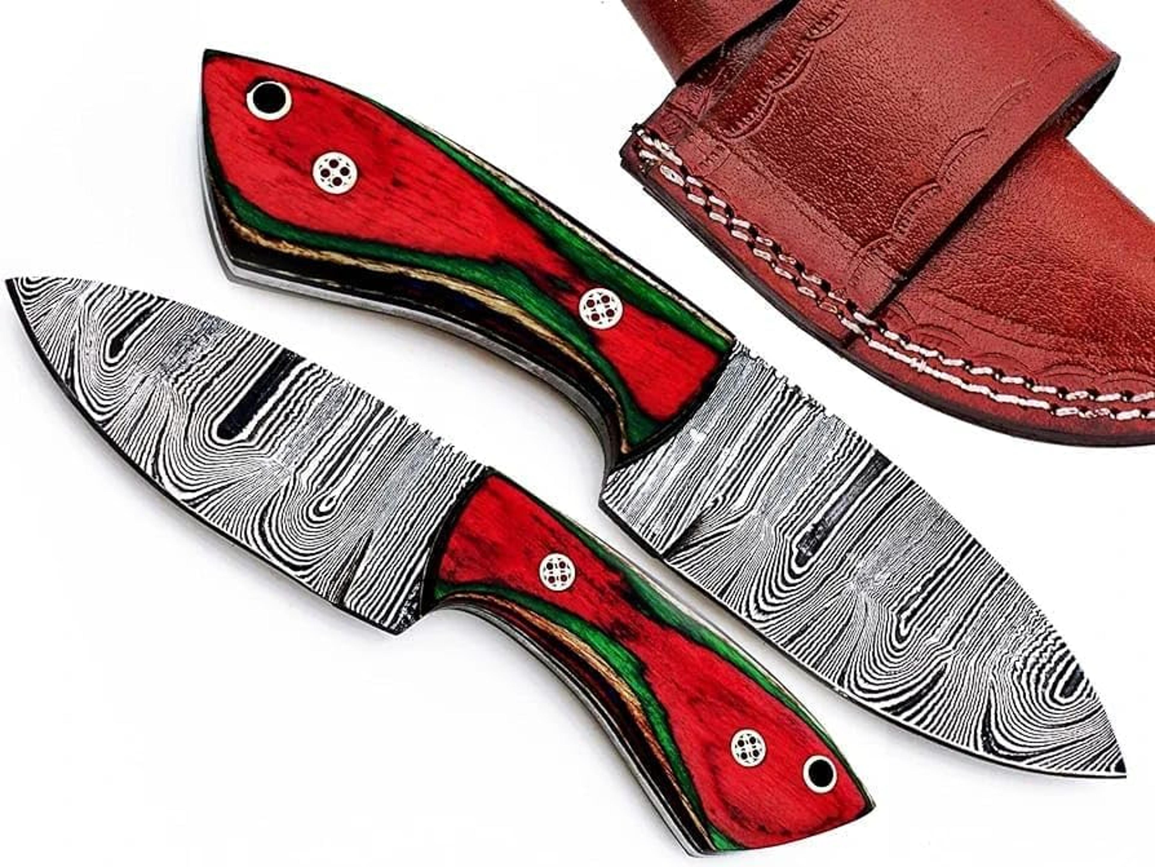 handmade fixed blade damascus steel hunting knife multi handle pocket knife camping small knifes sheath skinning