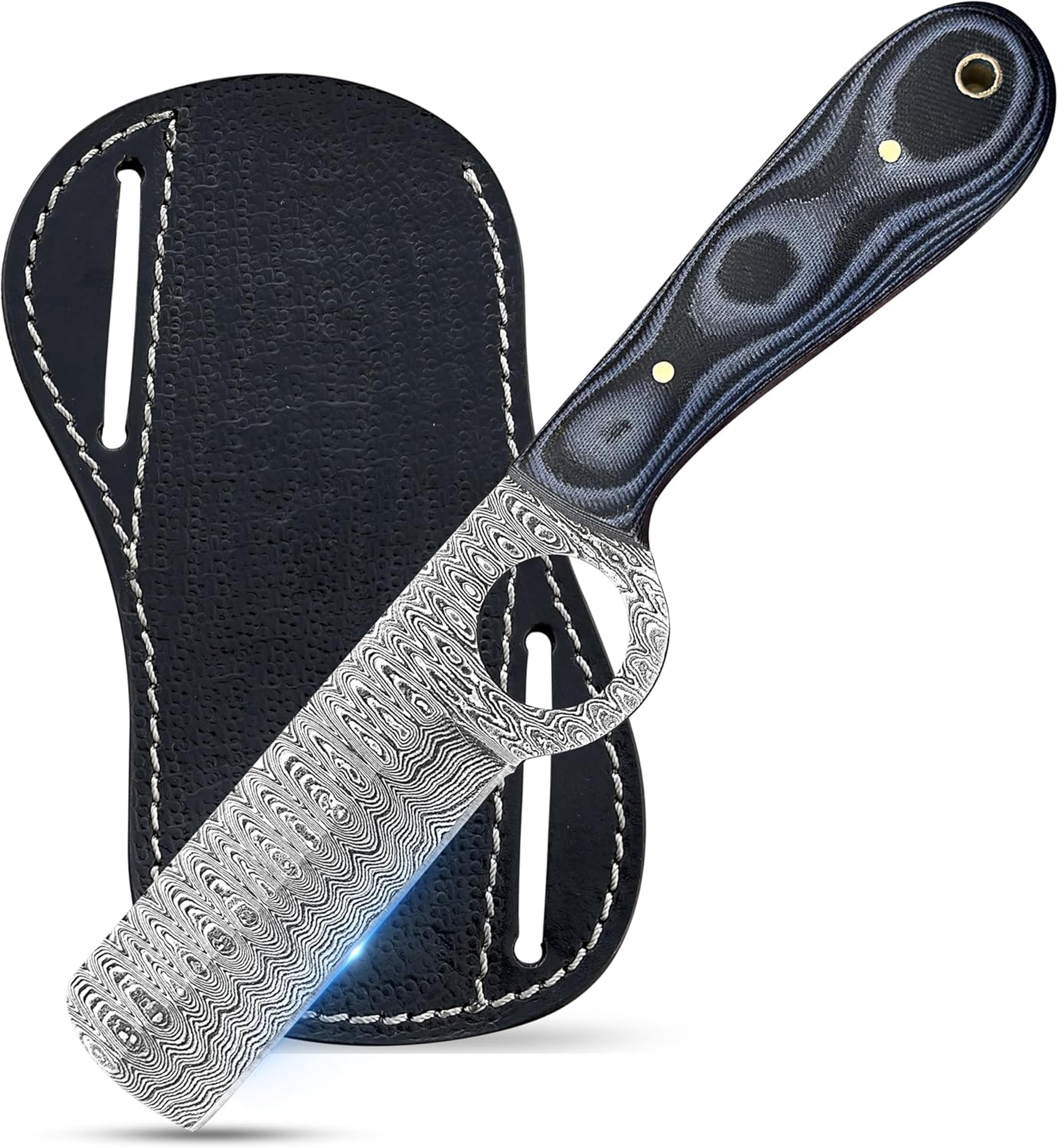 damascus bull cutter knife handmade fixed blade hunting knif cowboy knives with leather sheath black macarta