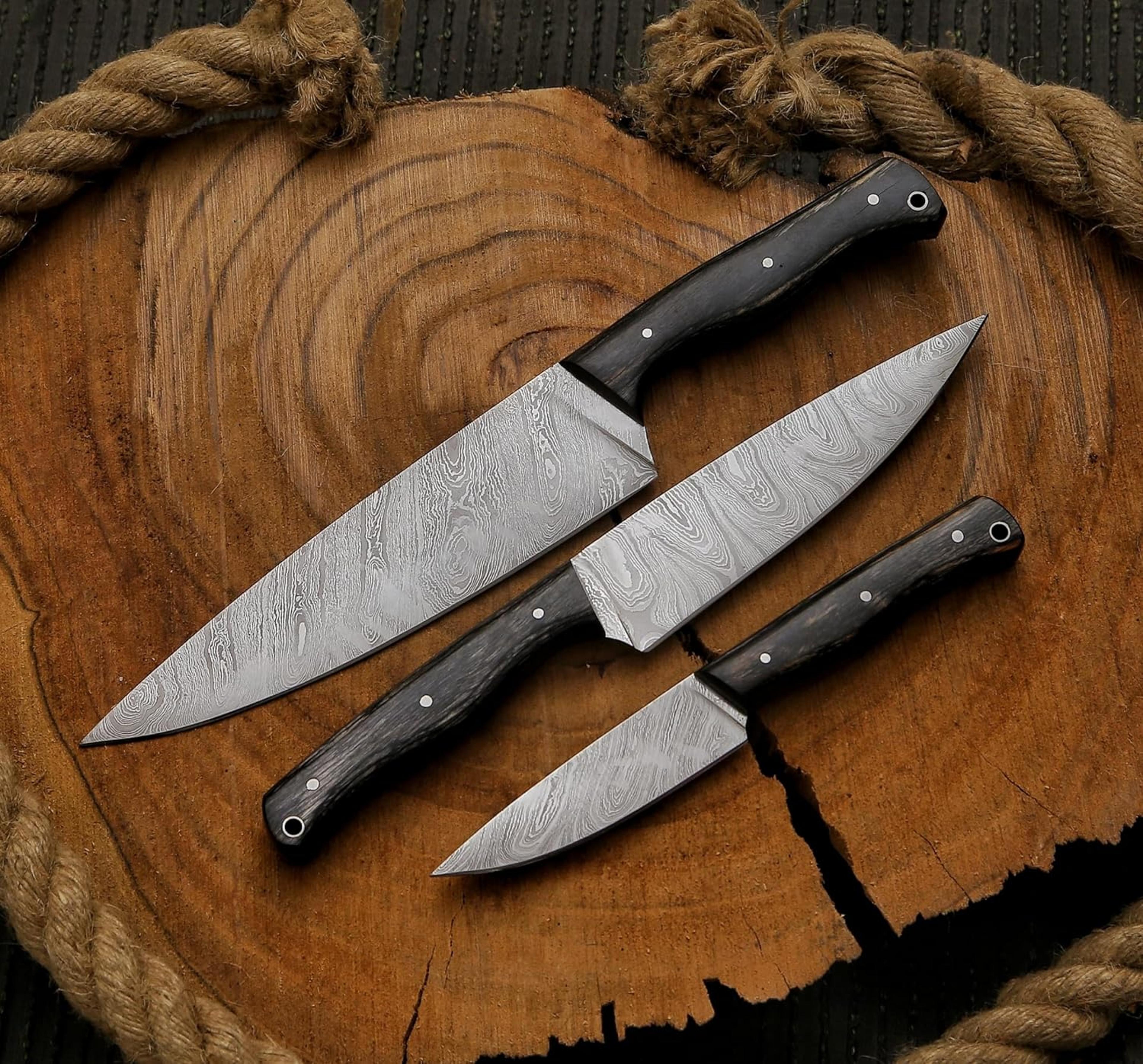 handmade kitchen knife set 3 piece high carbon damascus steel professional chef knife set with ultra sharp blade