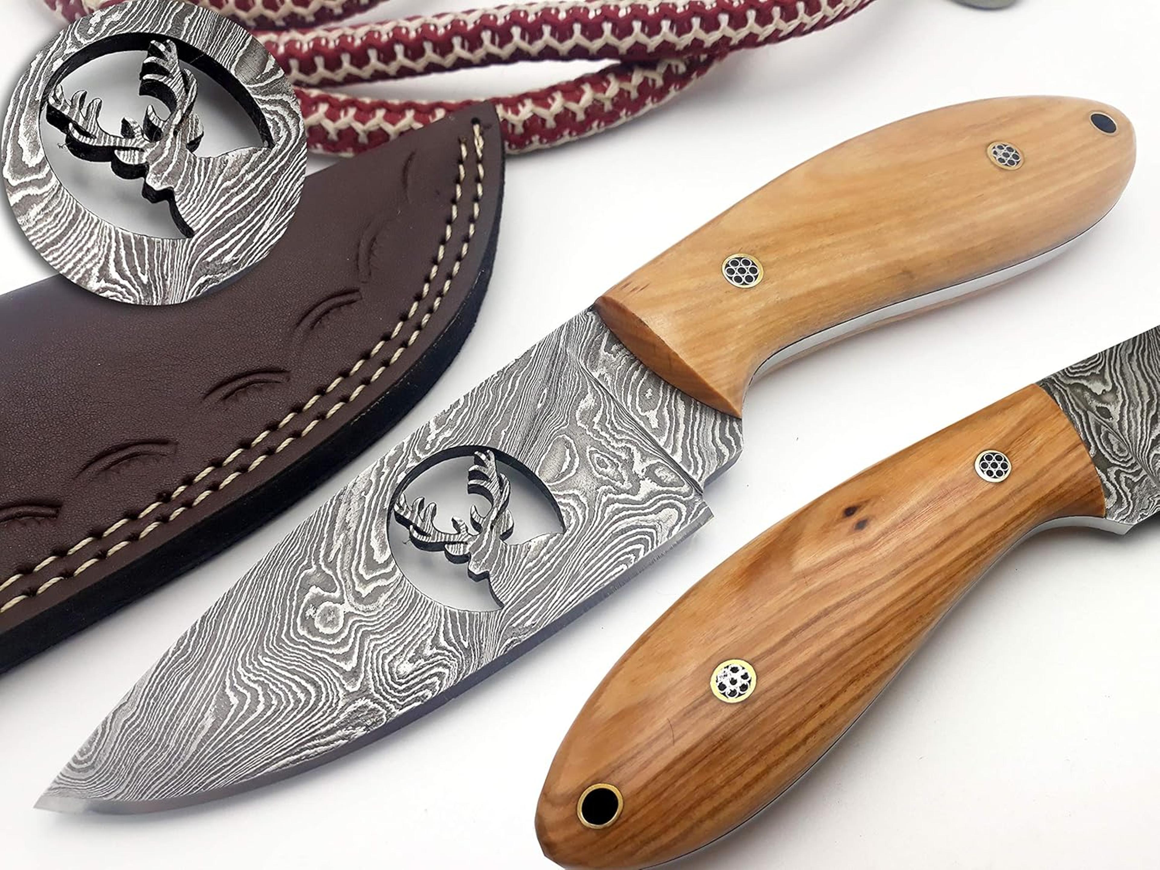 handmade damascus steel fixed blade skinning hunting knife with hunting best for outdoor camping fishing