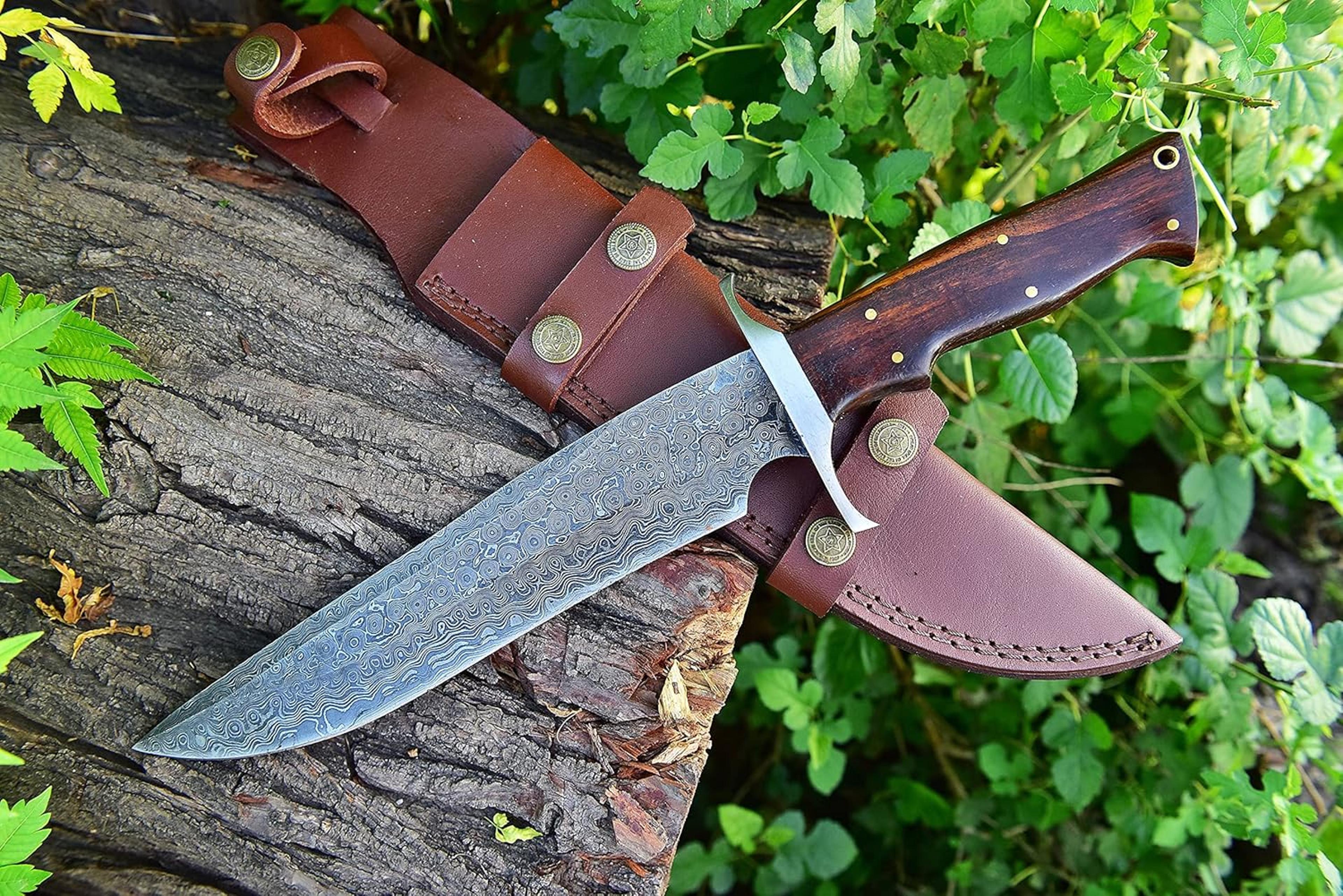 handmade damascus bowie knife with sheath outdoor knife survival knife camping knife fixed blade hunting knives