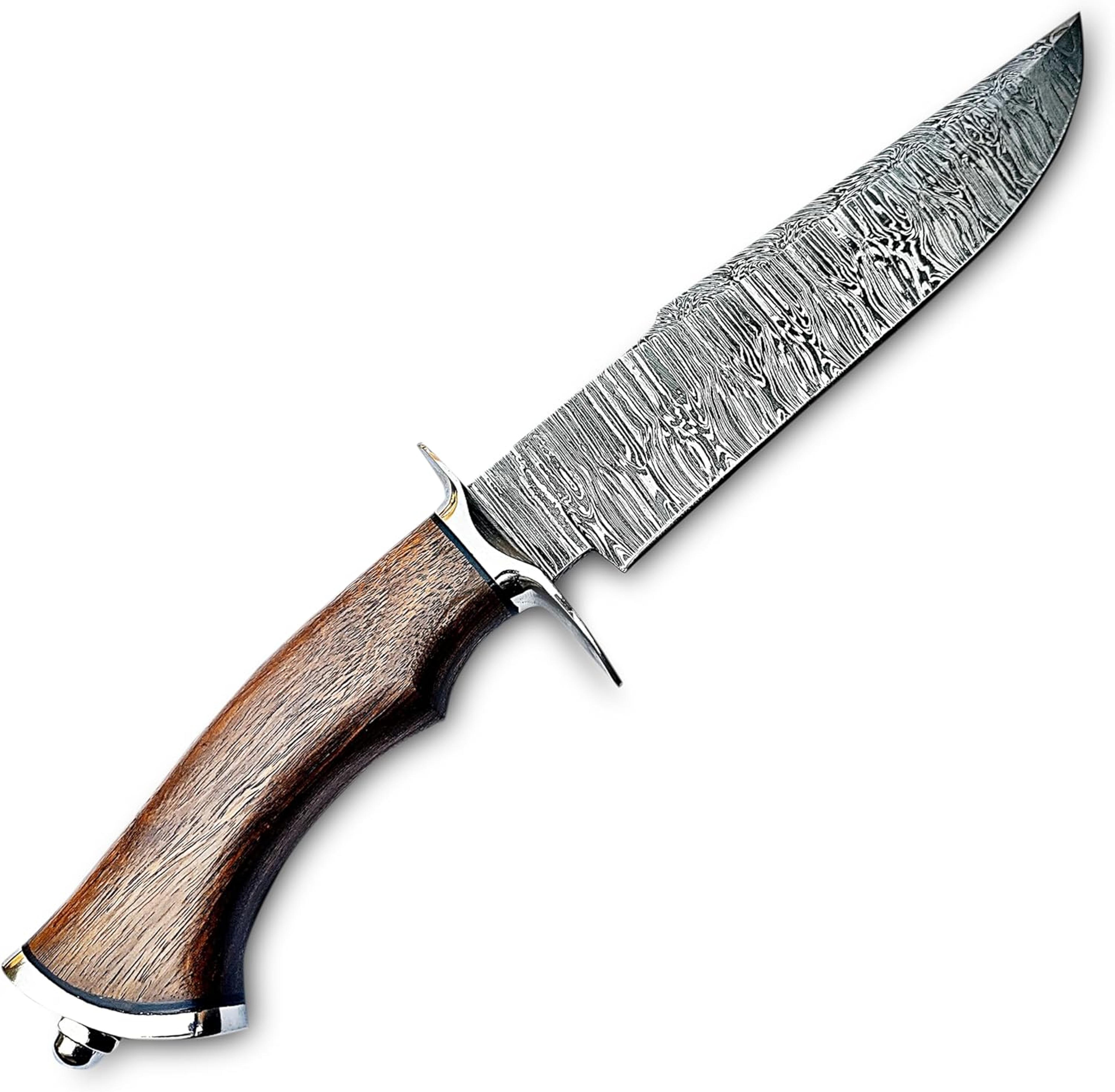custom handmade damascus bowie knife 14 inches fixed blade hunting knife with with sheath with wood handle with camping