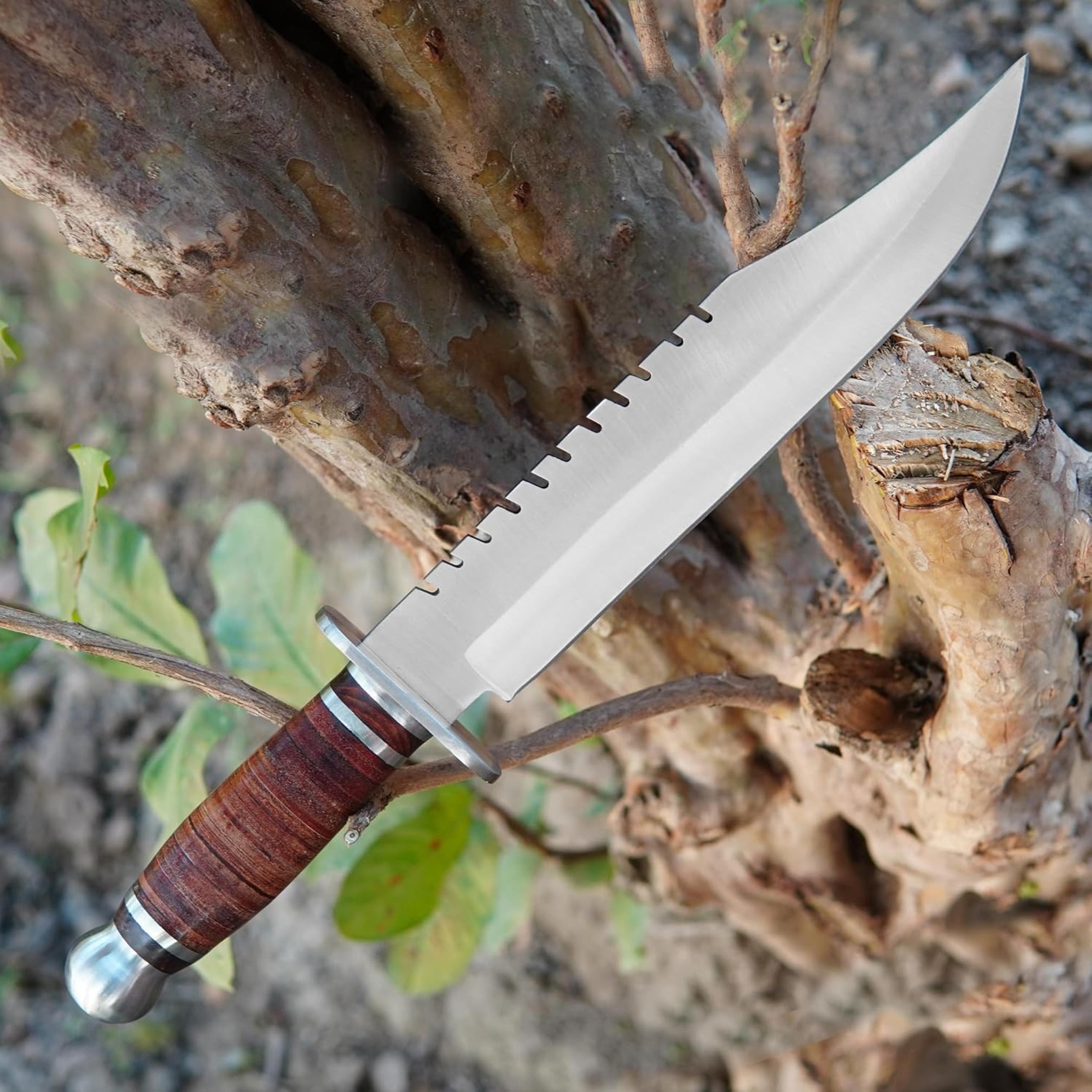 custom handmade d2 rambo bowie knife 14 inches fixed blade hunting knife with with sheath with wood handle with camping