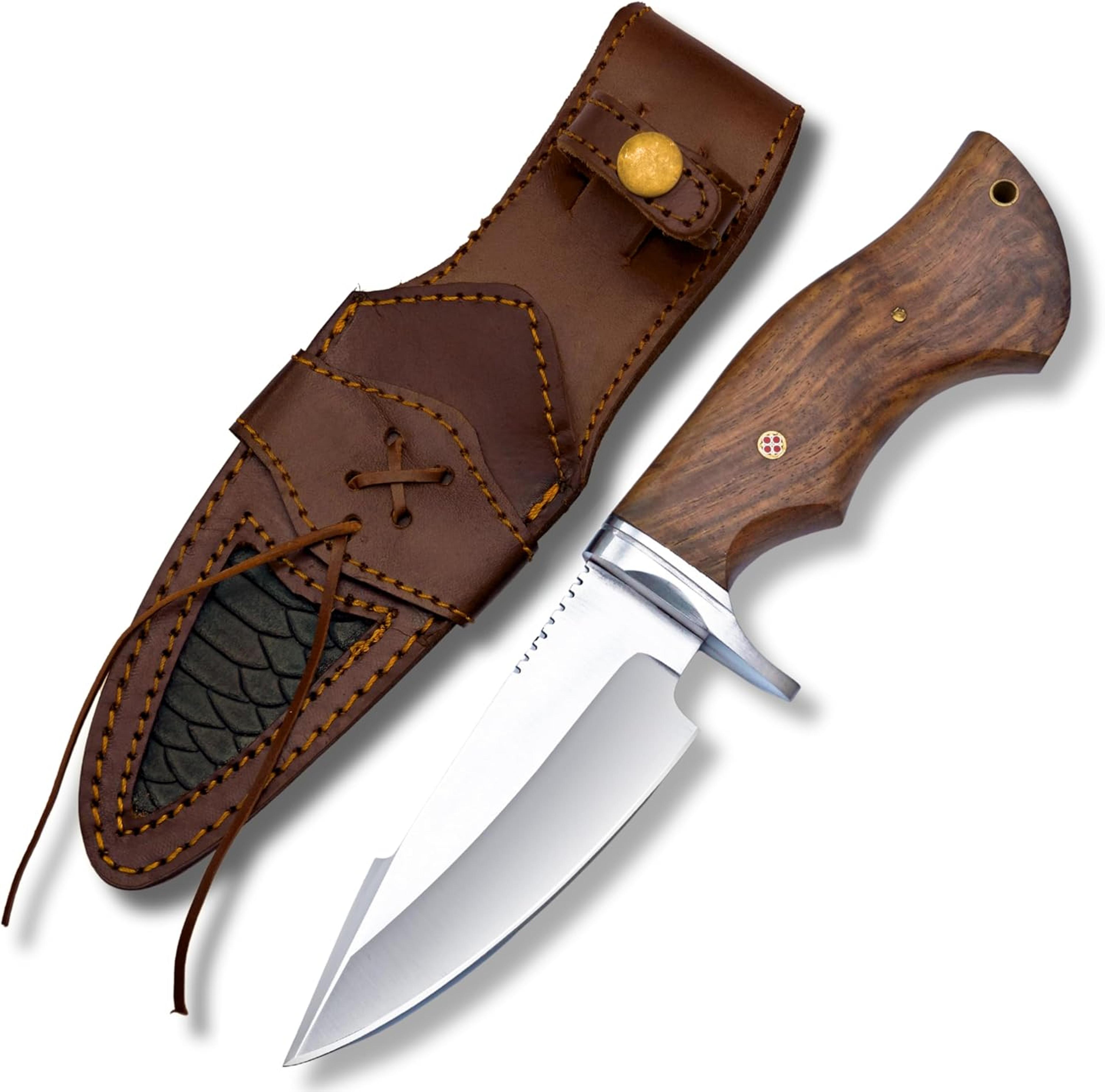 custom handmade 8 inches hunting knife with leather sheath fixed blade hunting survival knives rose handle