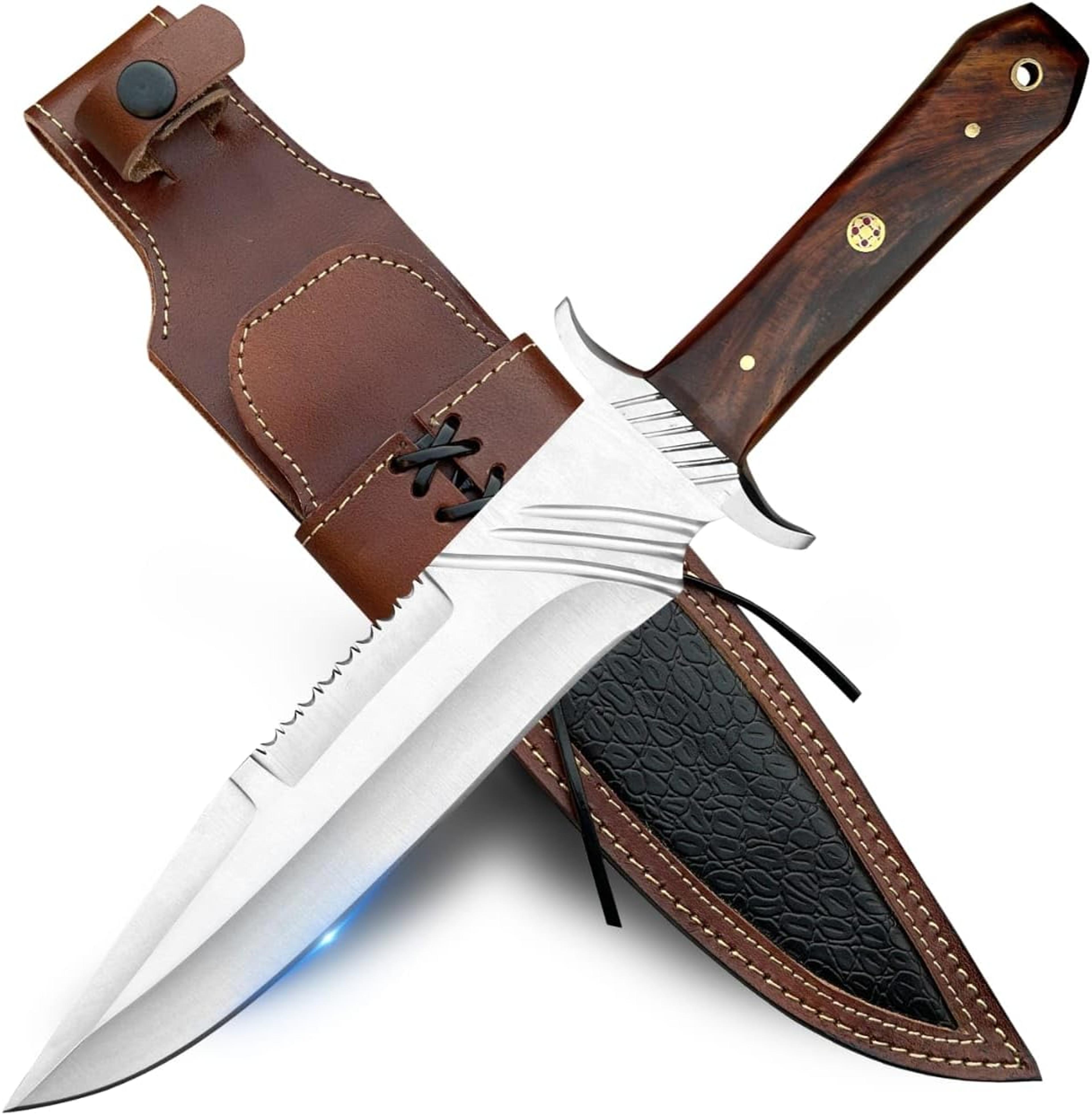 custom handmade steel bowie knife 15 inches fixed blade with leather sheath for outdoor survival camping rose wood