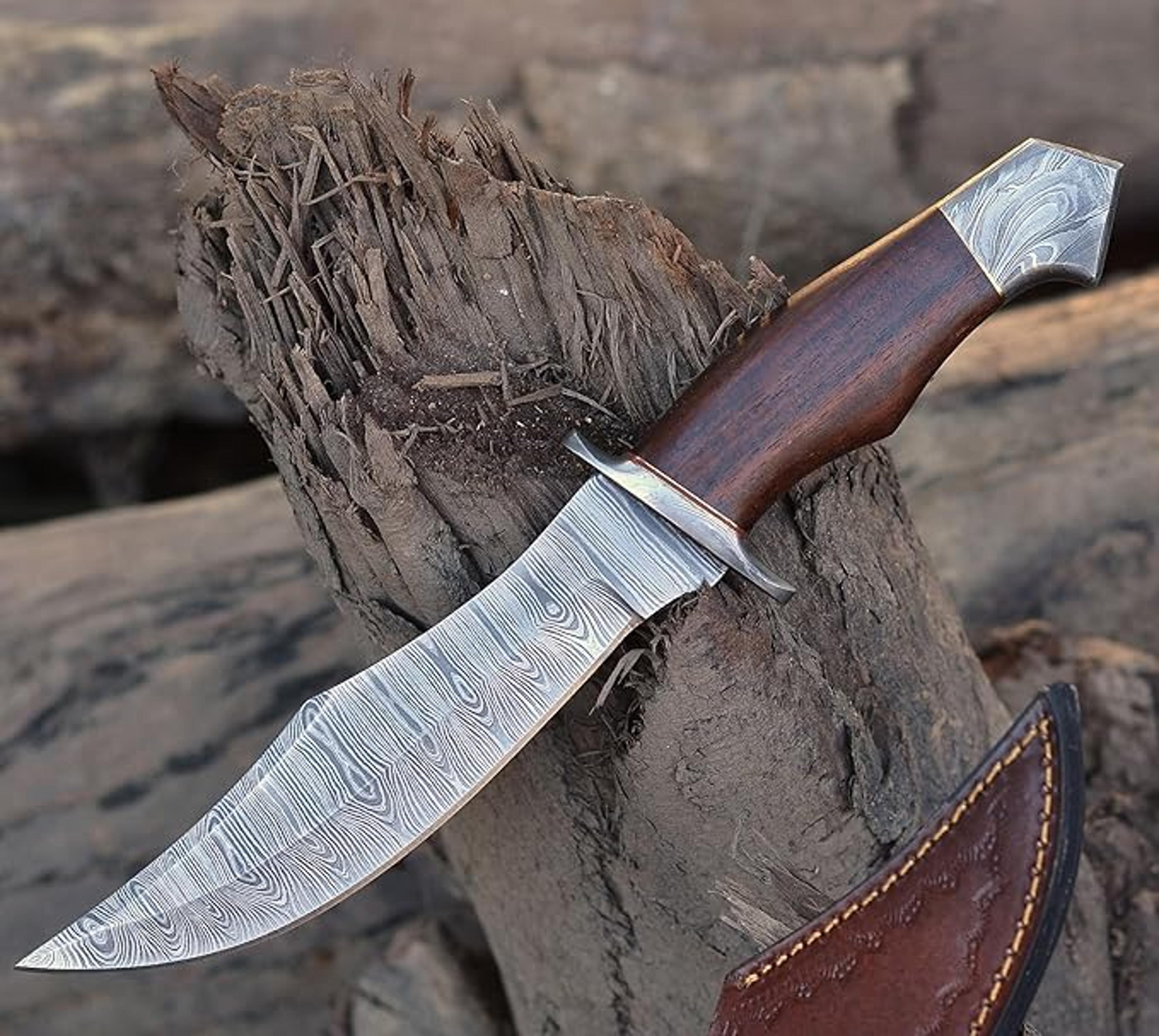 custom handmade 13 inches bowie knife fixed blade with leather sheath for outdoor survival edc camping rose wood