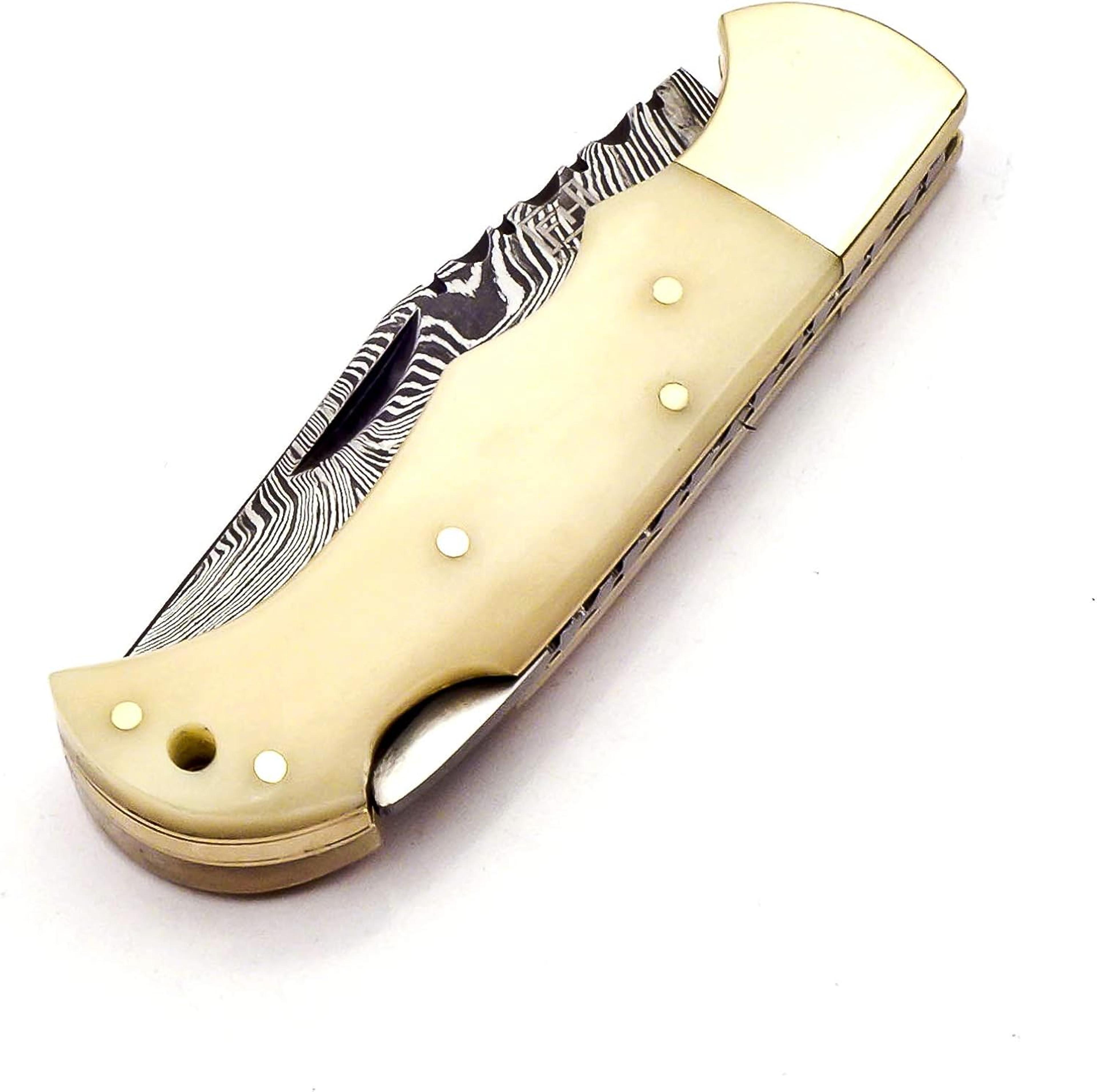 damascus pocket knife for men folding knife deal for camping, outdoor, hiking with sheath ideal for edc