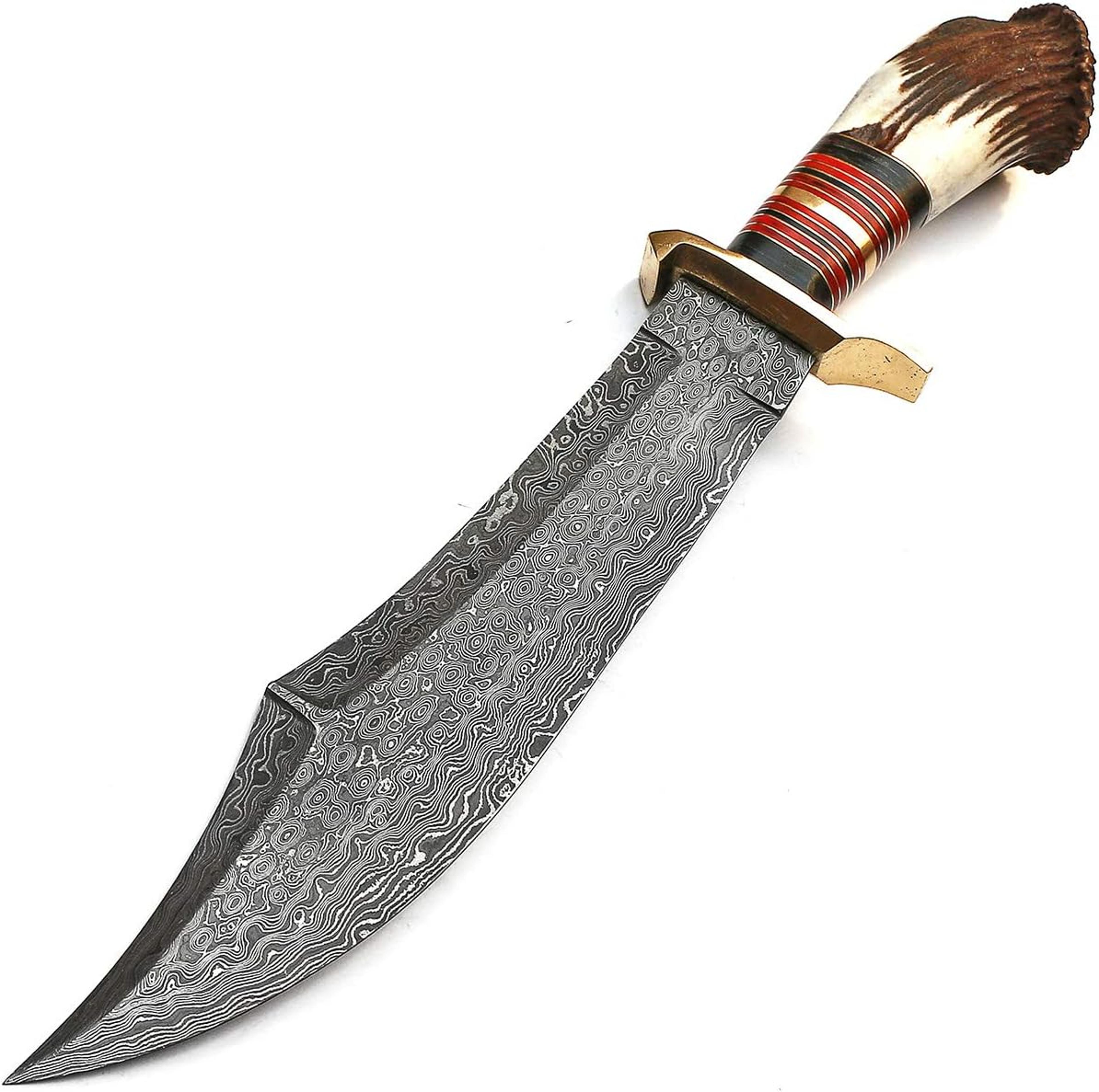 d2 bowie knife stag crown handle large crocodile dundee bowie knife fixed blade hunting knife with leather sheath