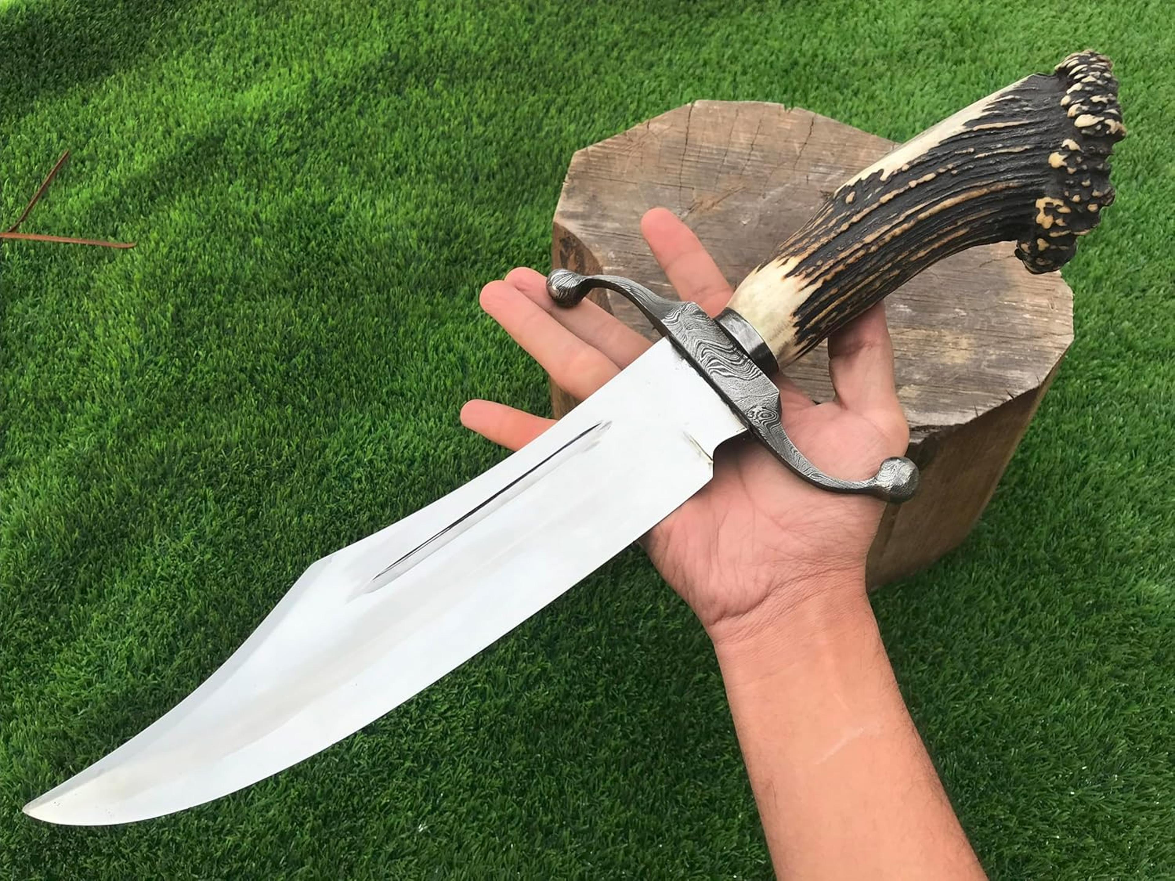 d2 bowie knife stag antler horn large crocodile dundee bowie knife fixed blade hunting knife with leather sheath