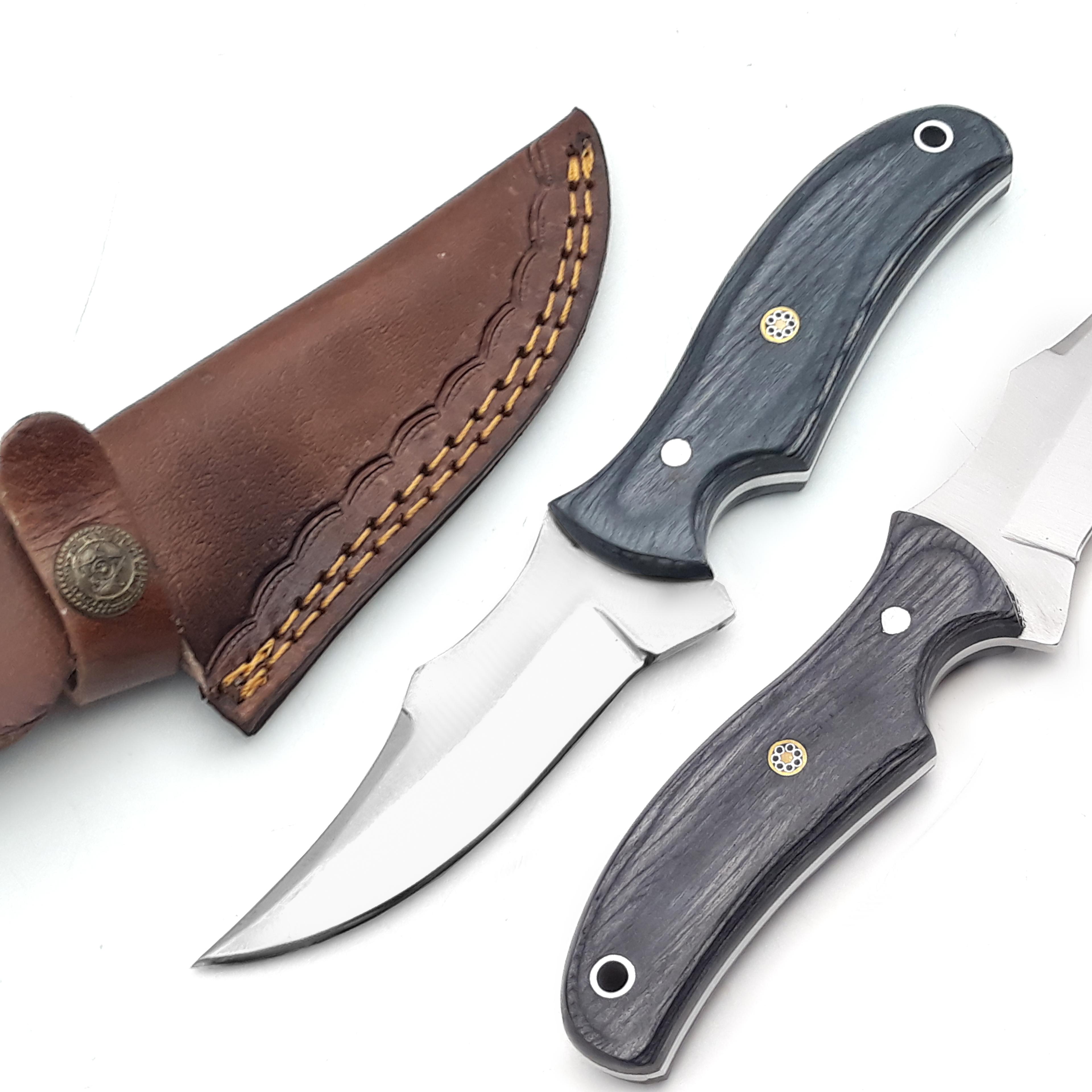handmade d2 steel fixed blade skinning hunting knife with gut hook best for outdoor camping (black wood)