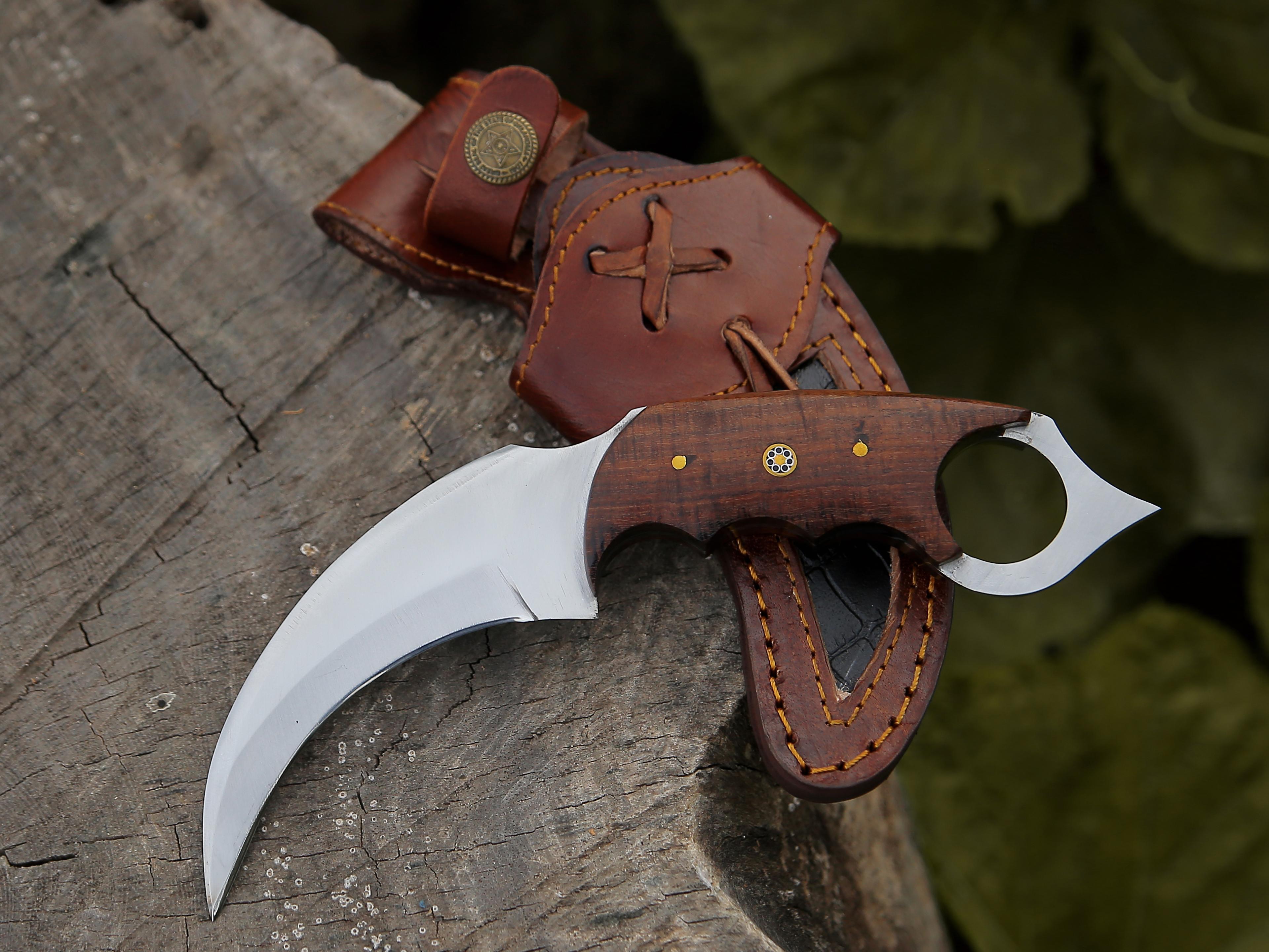 karambit knife fixed blade with sheath claw knife wood handle sharp blade camping knives karambits for men
