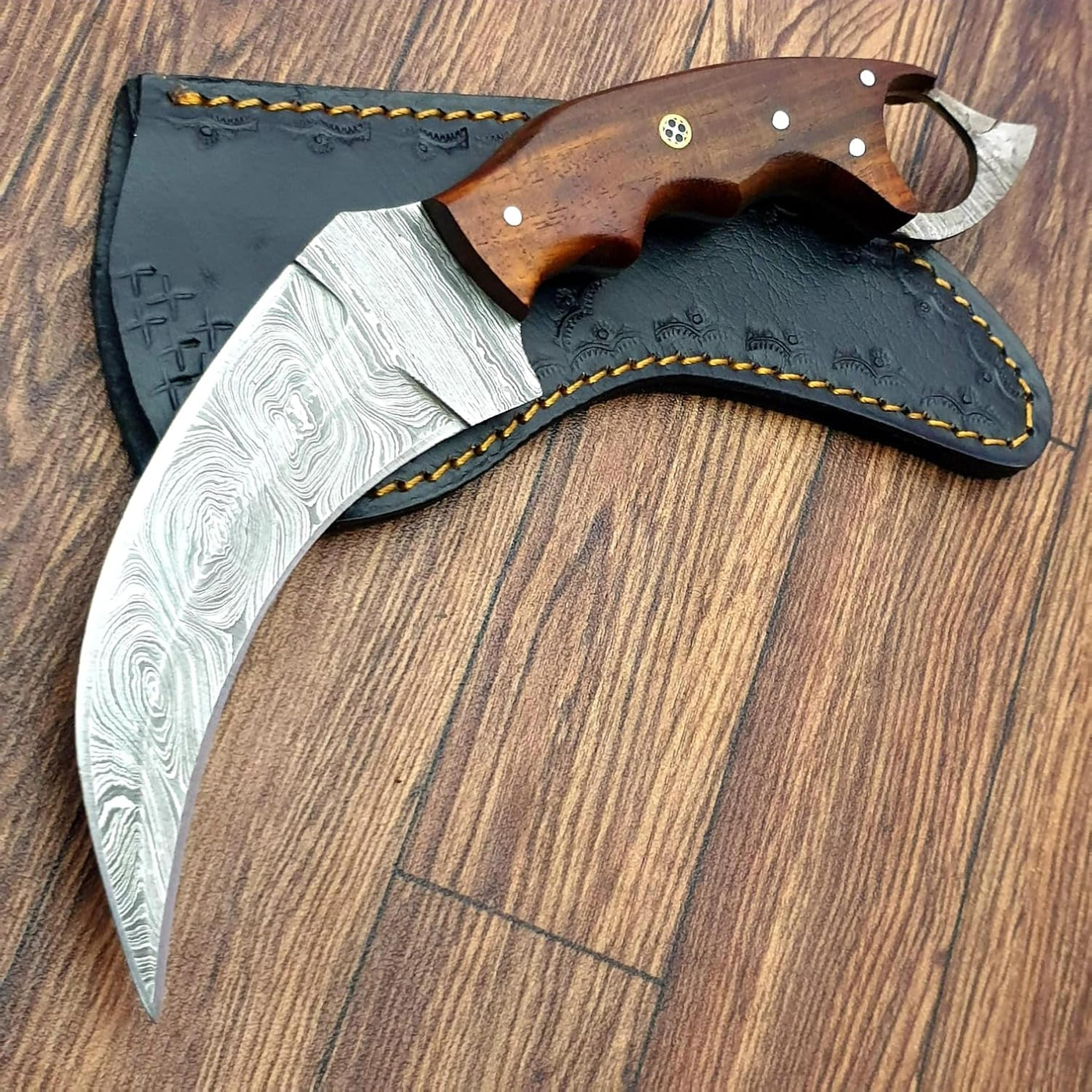 karambit knife - fixed blade with sheath - claw knife wood handle sharp blade karambits for men best for hiking survival