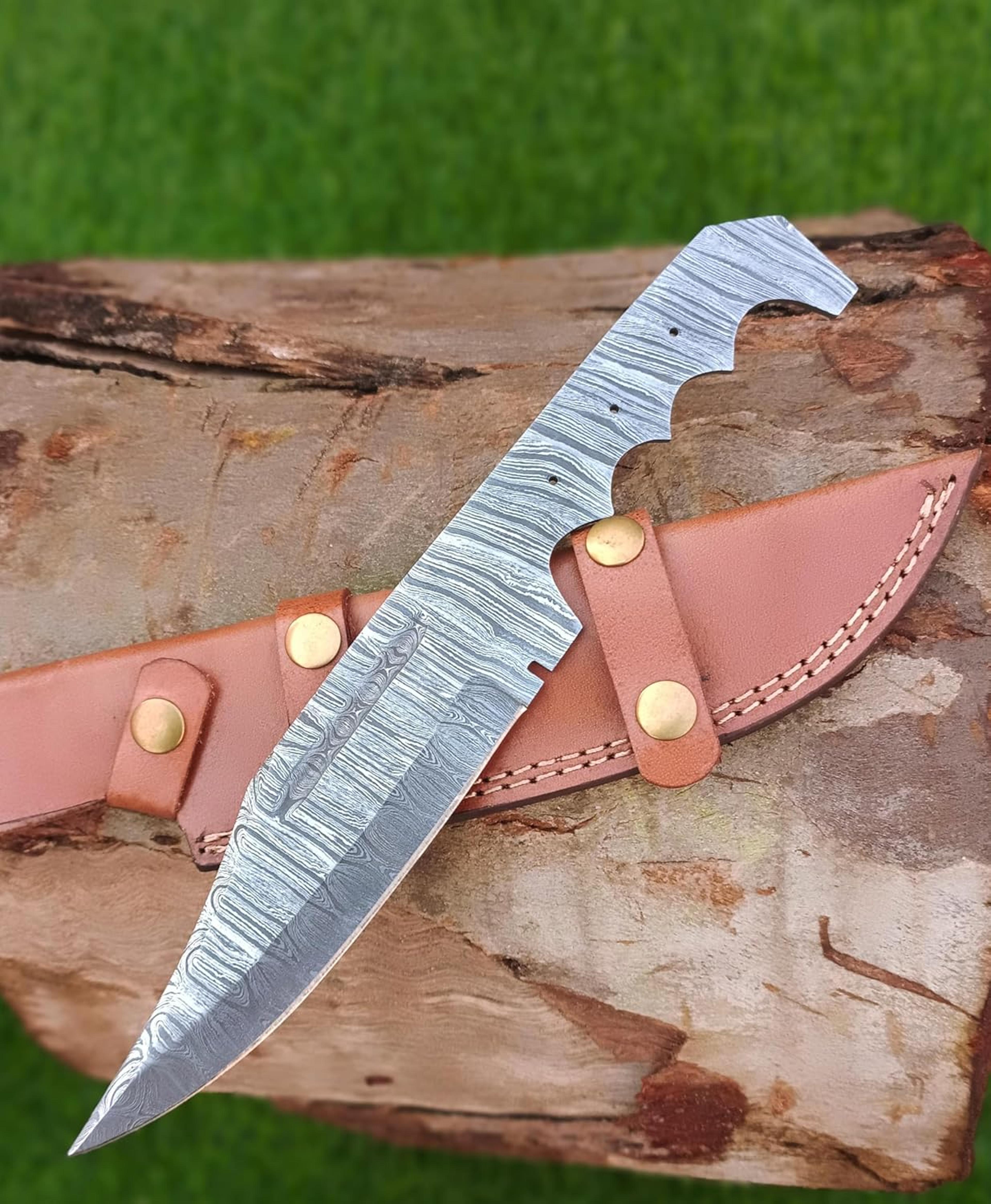 12 inches blank blades, bowie skinner hunting knives making full tang blade - damascus steel - blade with leather sheath
