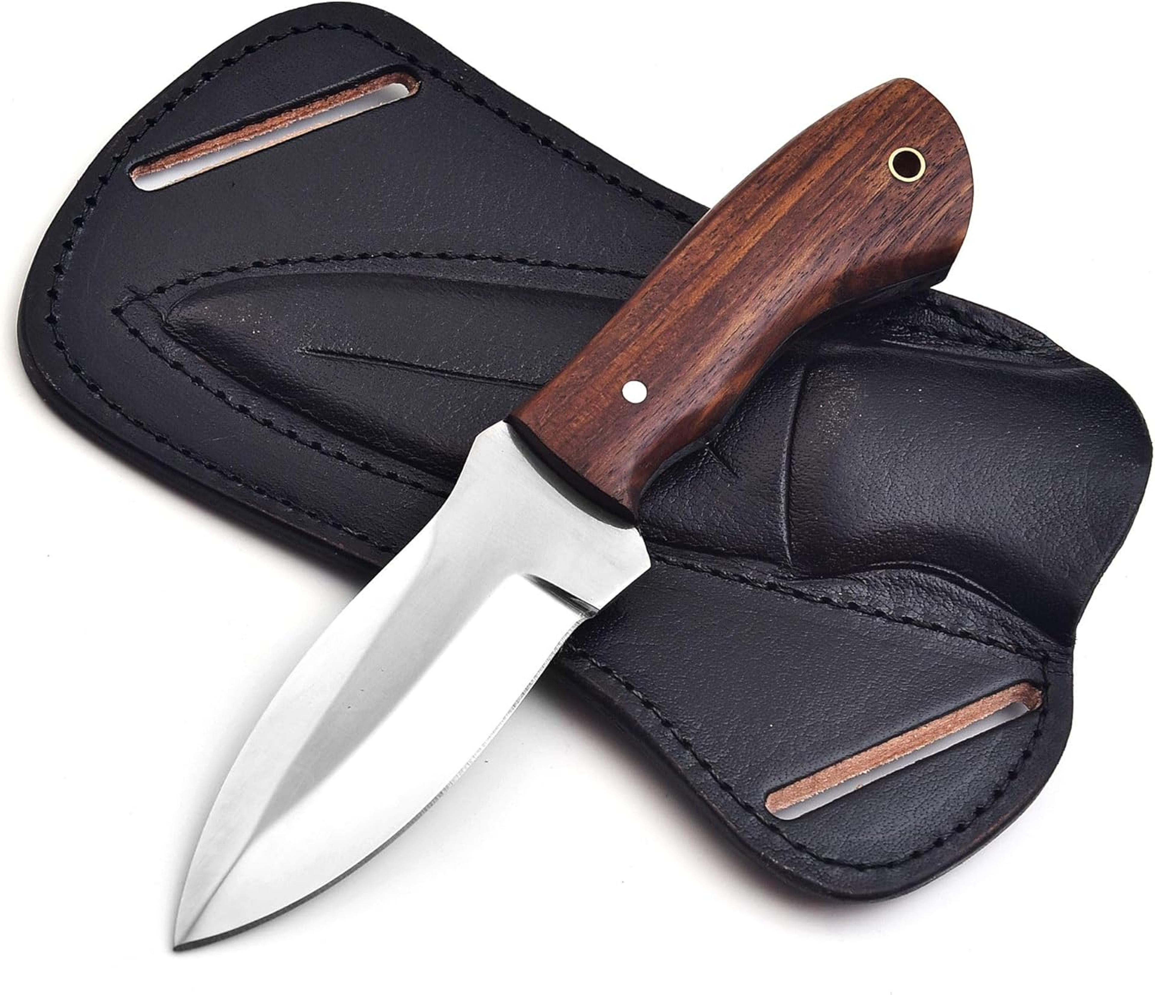 8 inches fixed blade hunting knife with leather sheath | ideal for outdoor camping, skinning, and survival rosewood